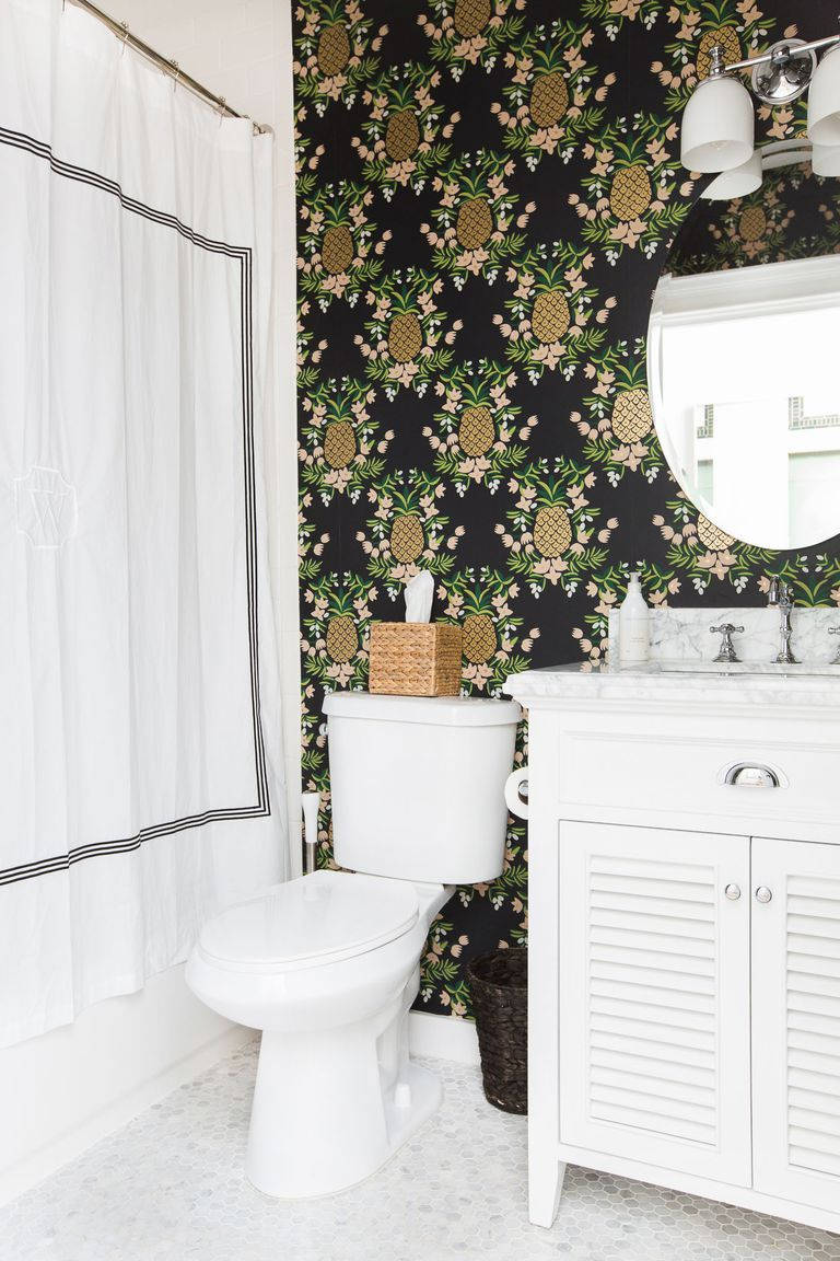 Toilet Black Pineapple Interior Wallpaper