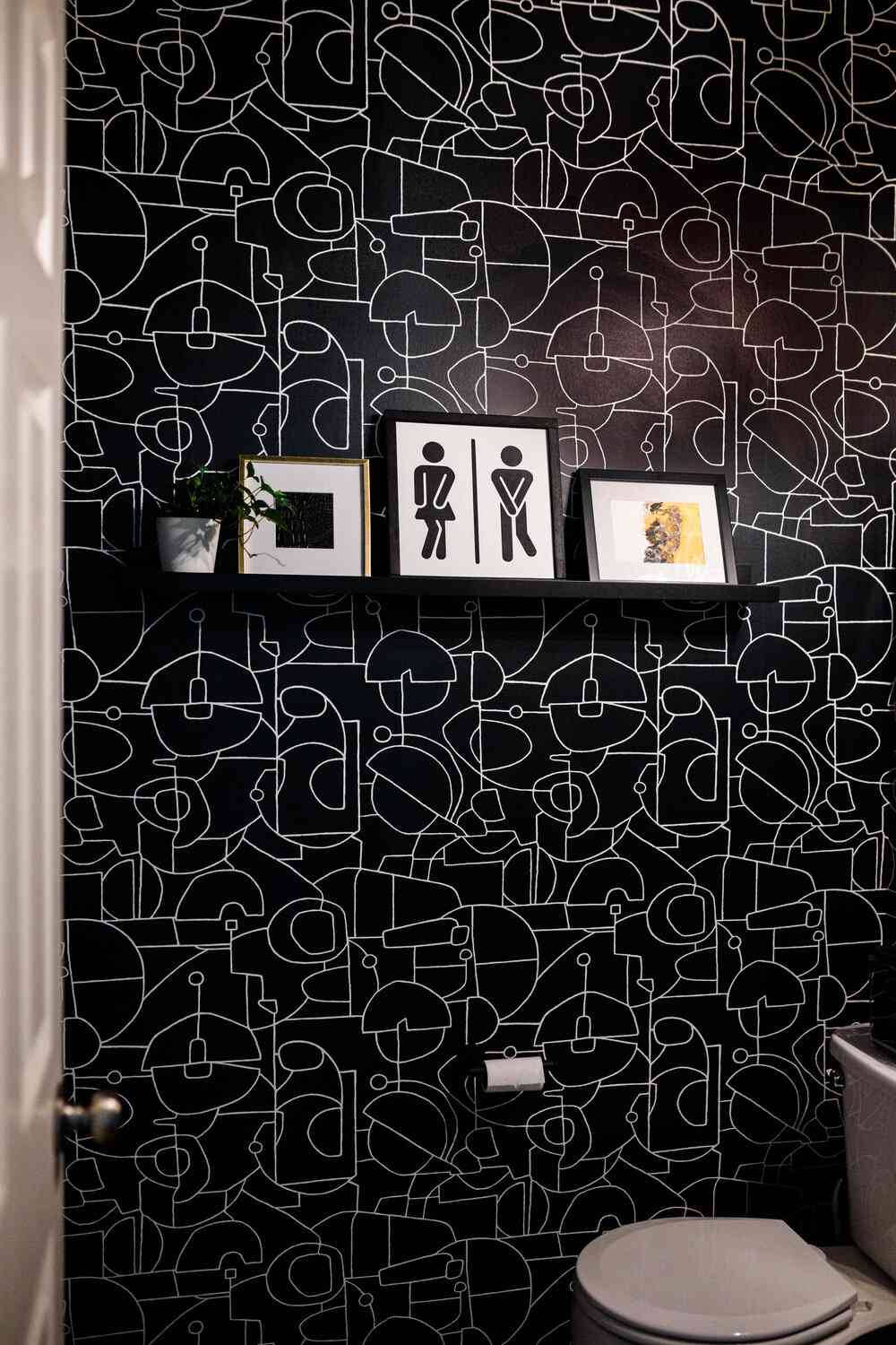 Toilet Sort & Hvid Grafisk Tegning Interiør Wallpaper