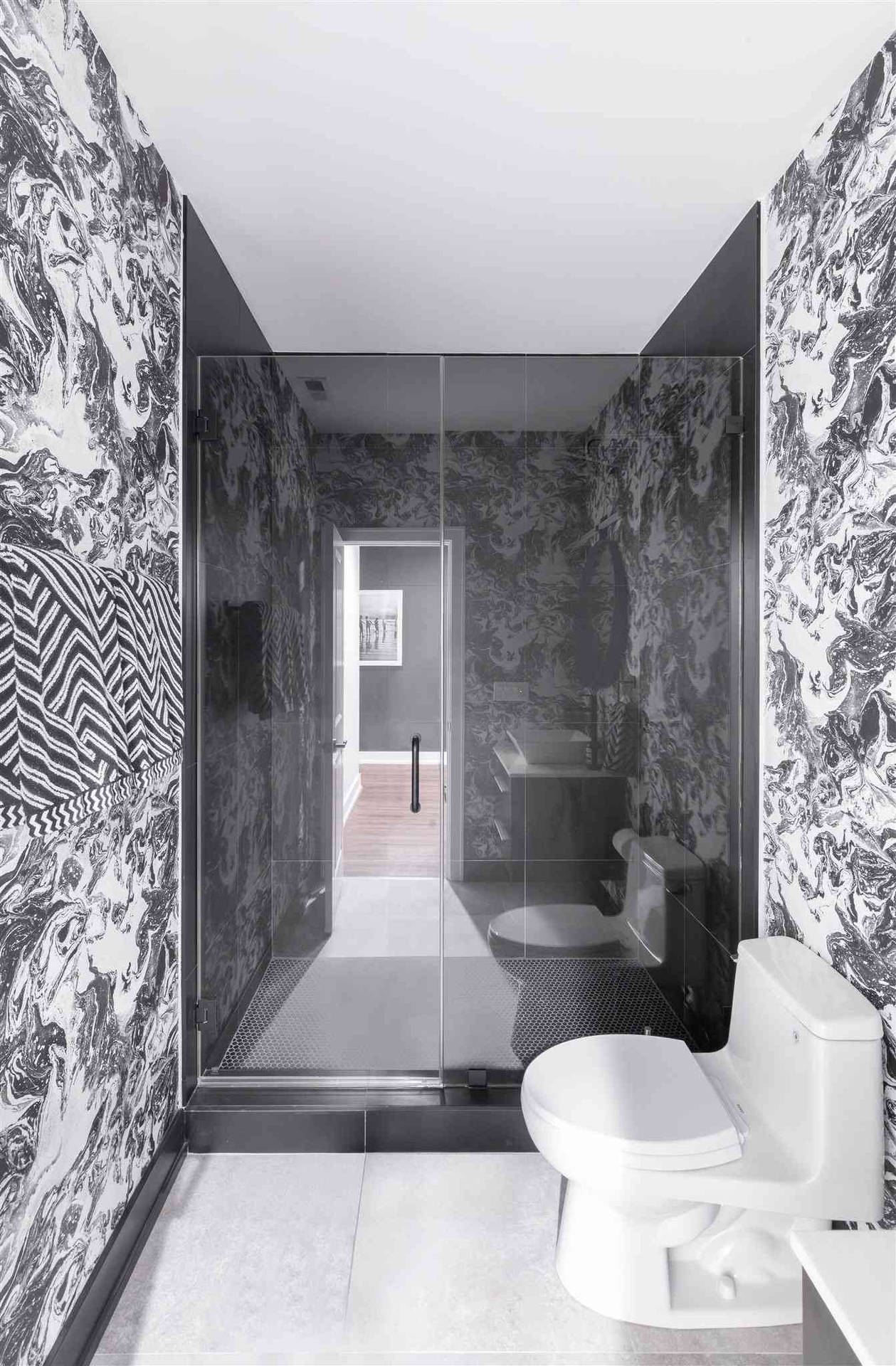 Diseñode Interiores En Blanco Y Negro Para Baño Fondo de pantalla