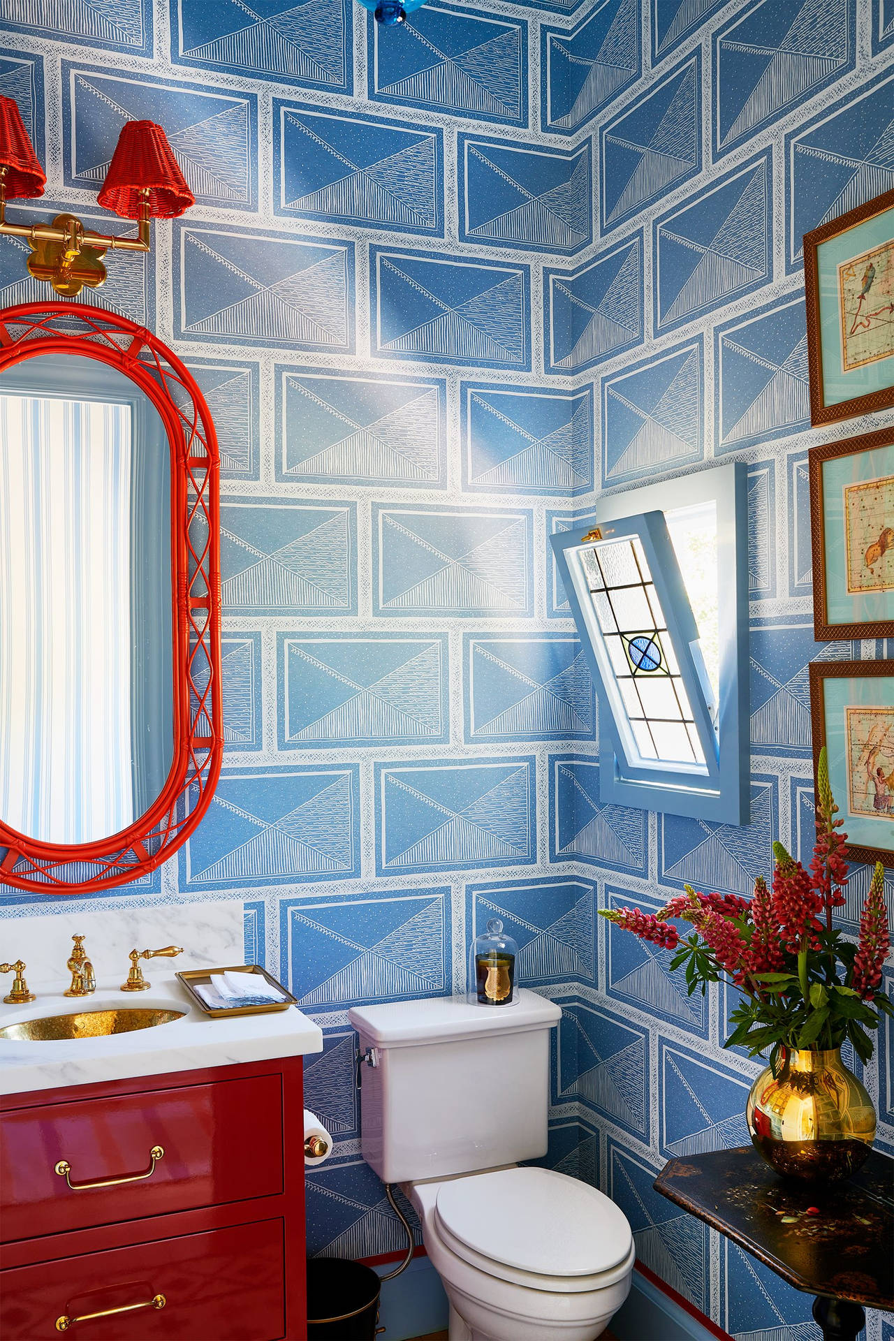 Toilettemit Blauer Fliesen-grafik Innenarchitektur Wallpaper