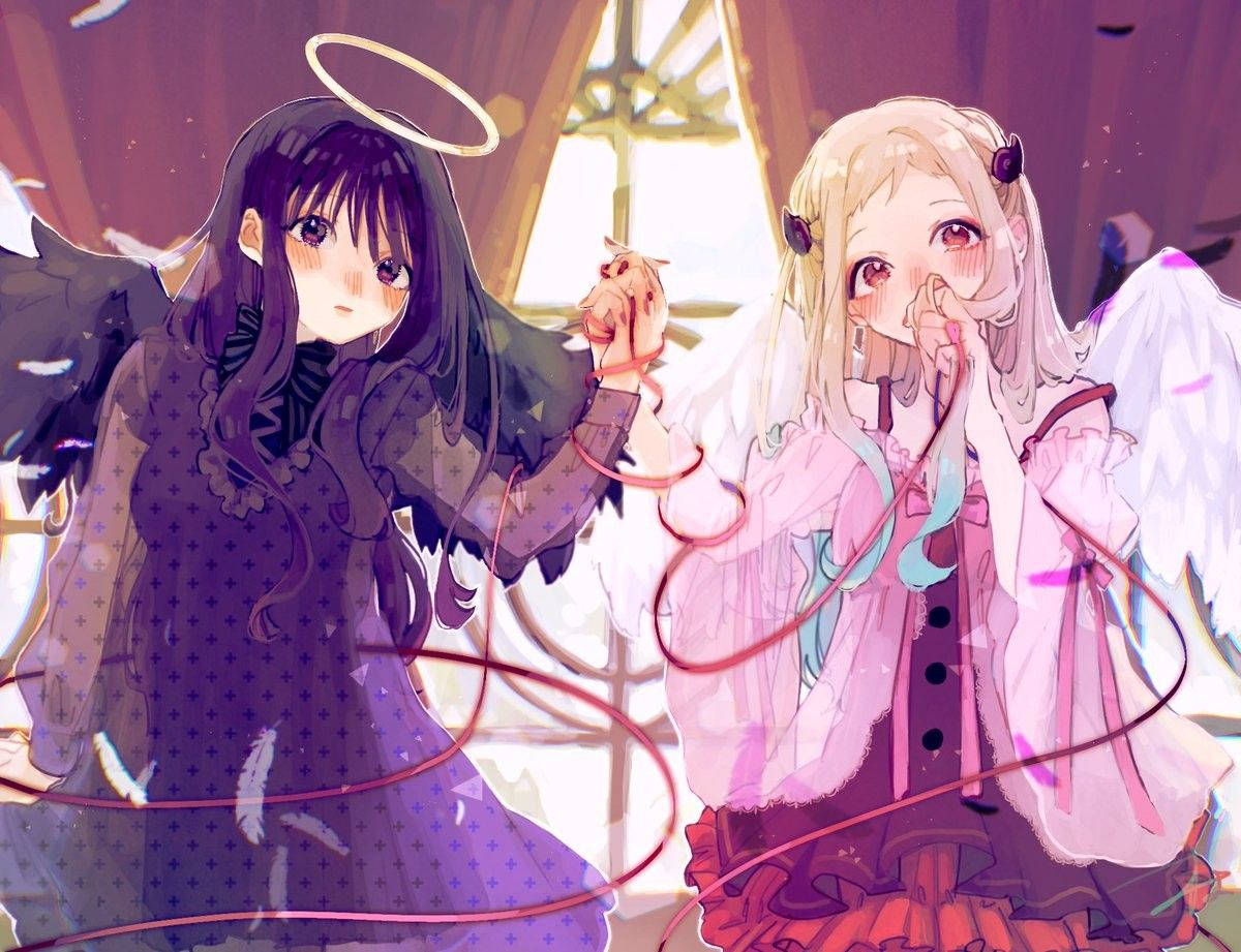To anime piger med vinger og en lysestage Wallpaper