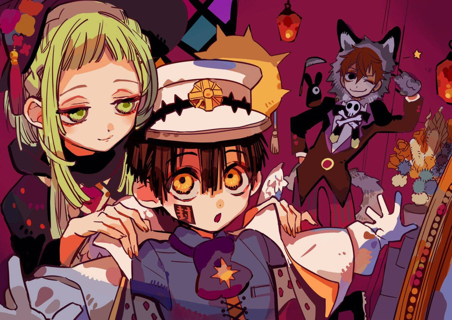 Einegruppe Von Anime-charakteren Mit Einer Katze Im Hintergrund. Wallpaper