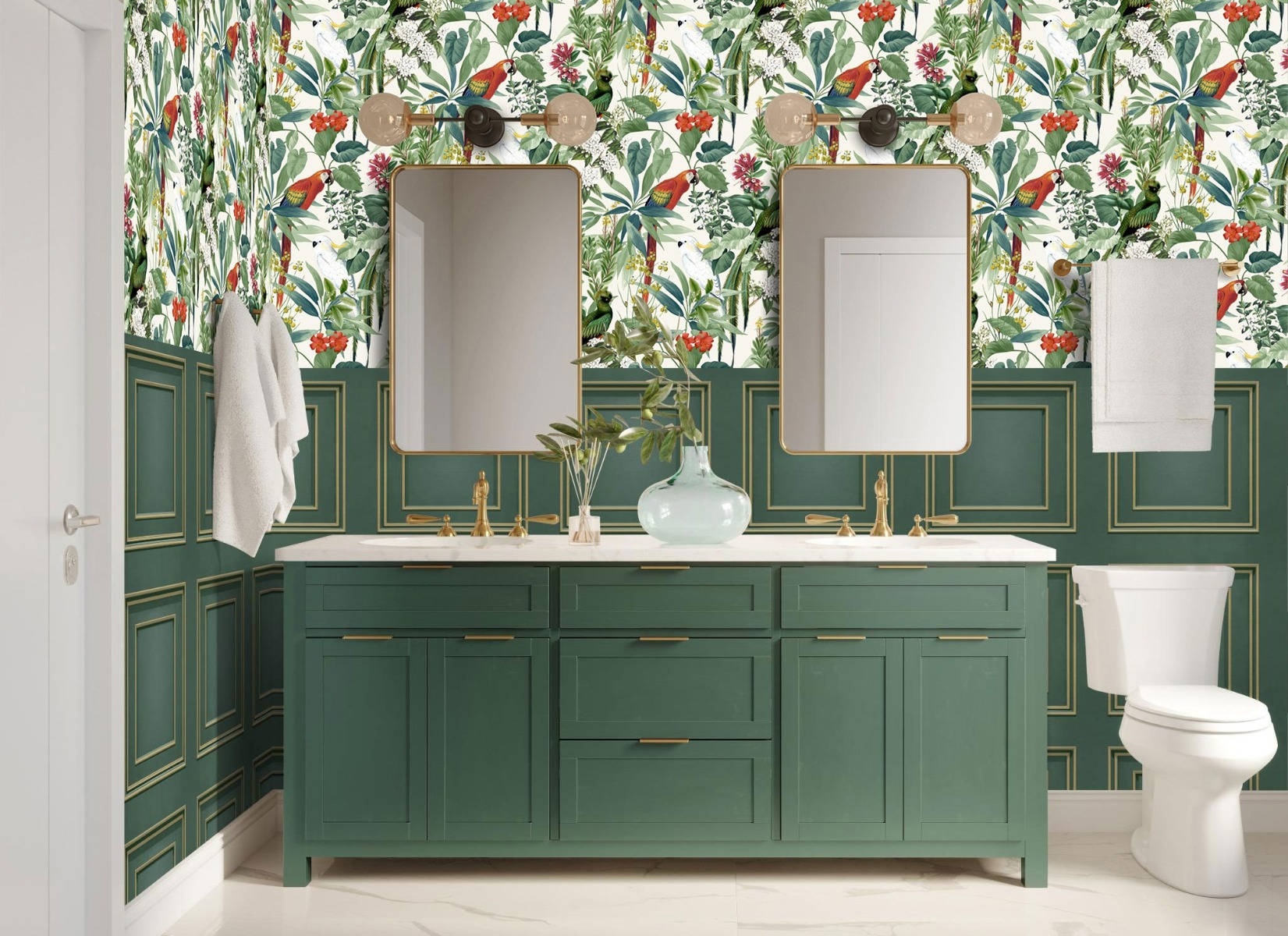 Toilet Powder Room Tropical Parrot Wallpaper
