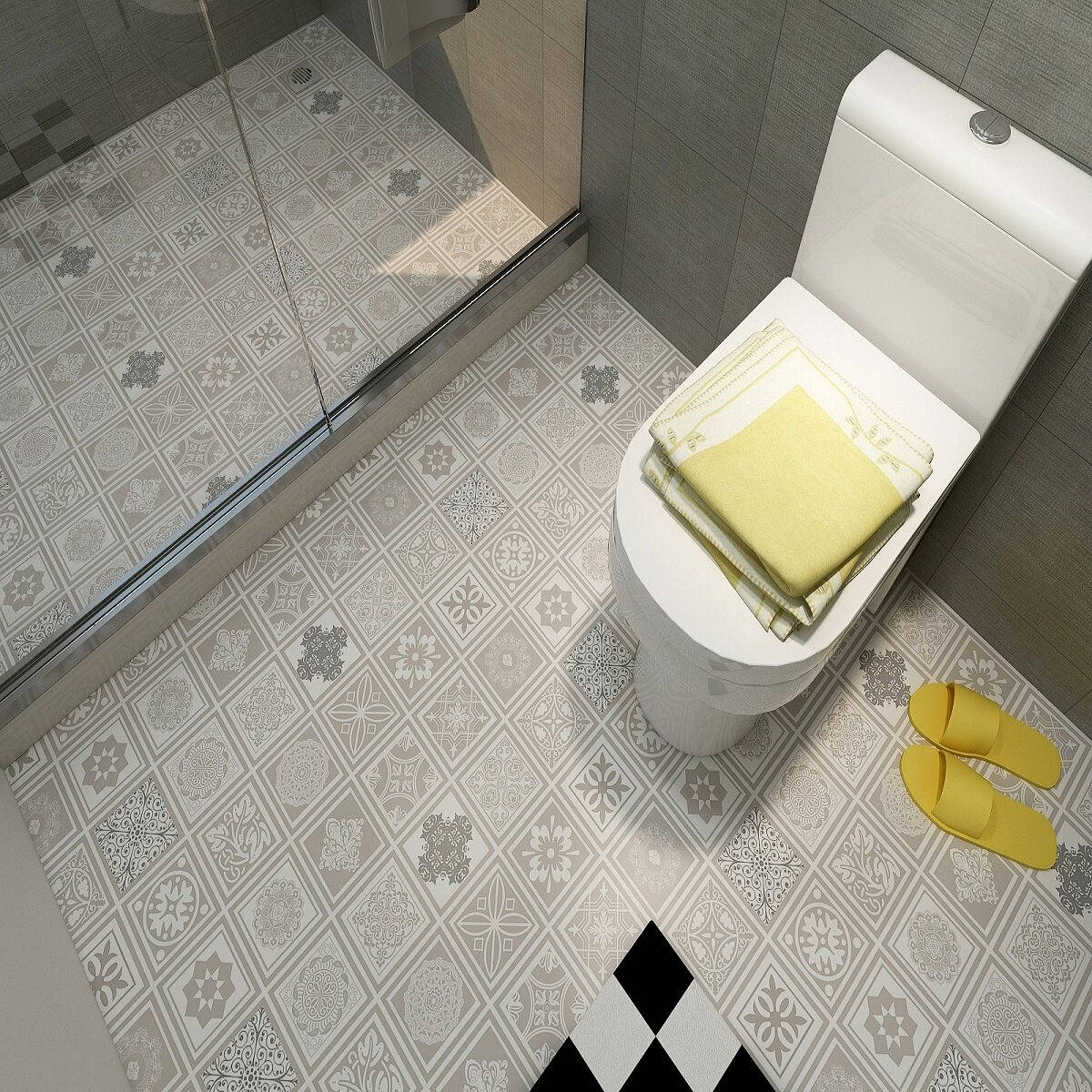Toilet Room With Vintage Floor Tiles Wallpaper