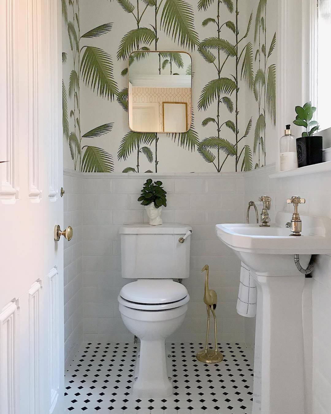 Toilet Hvid Botanisk Powder Room Wallpaper
