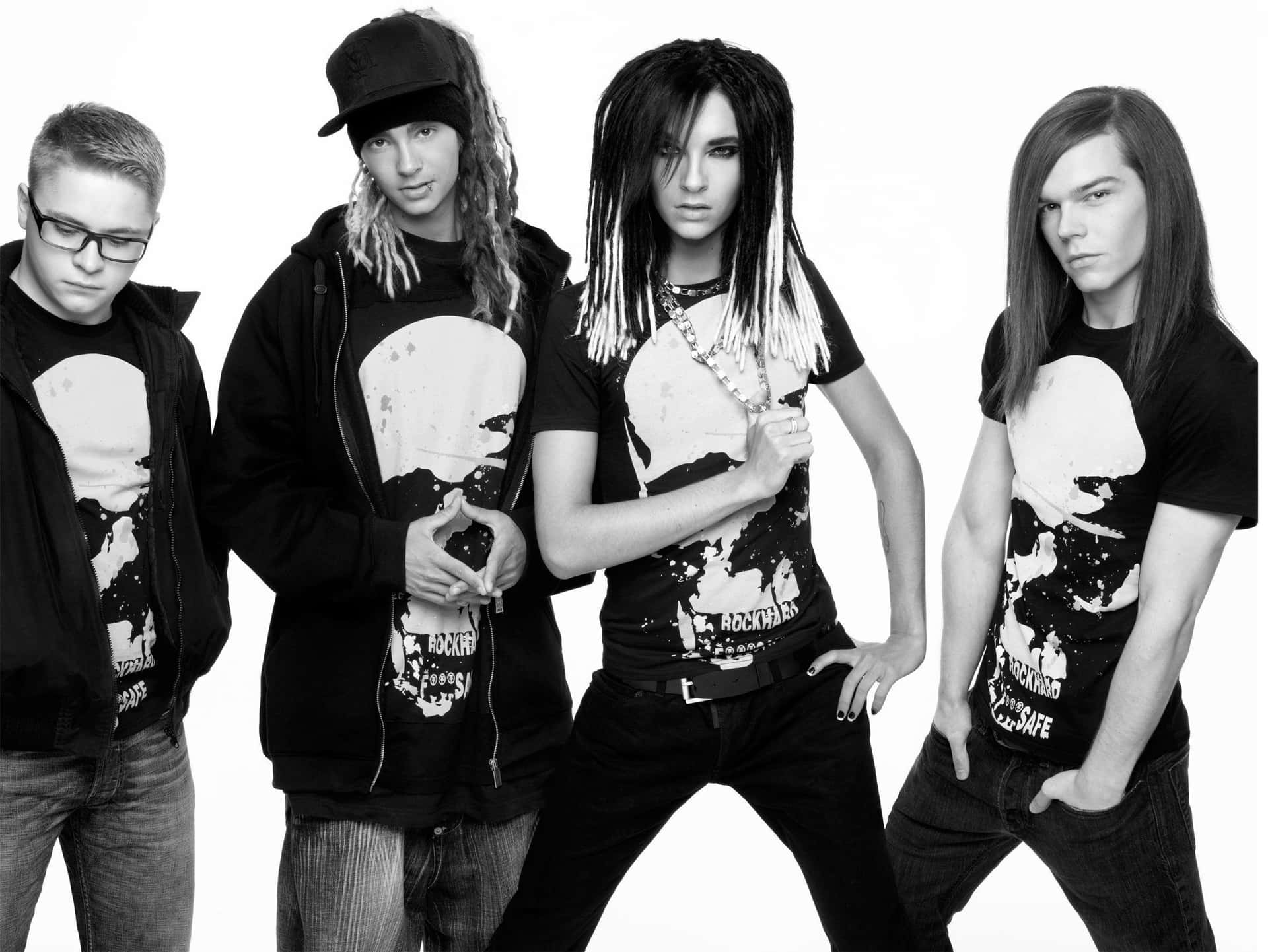 Tokio Hotel Band Members Blackand White Portrait Wallpaper
