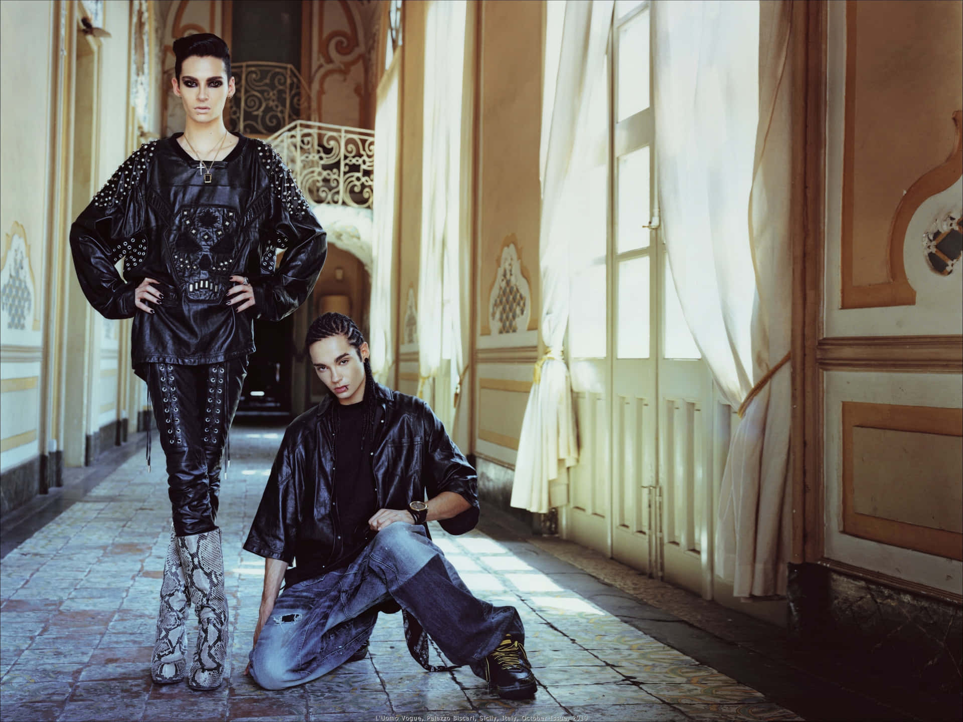 Tokio Hotel Duo Elegant Corridor Wallpaper