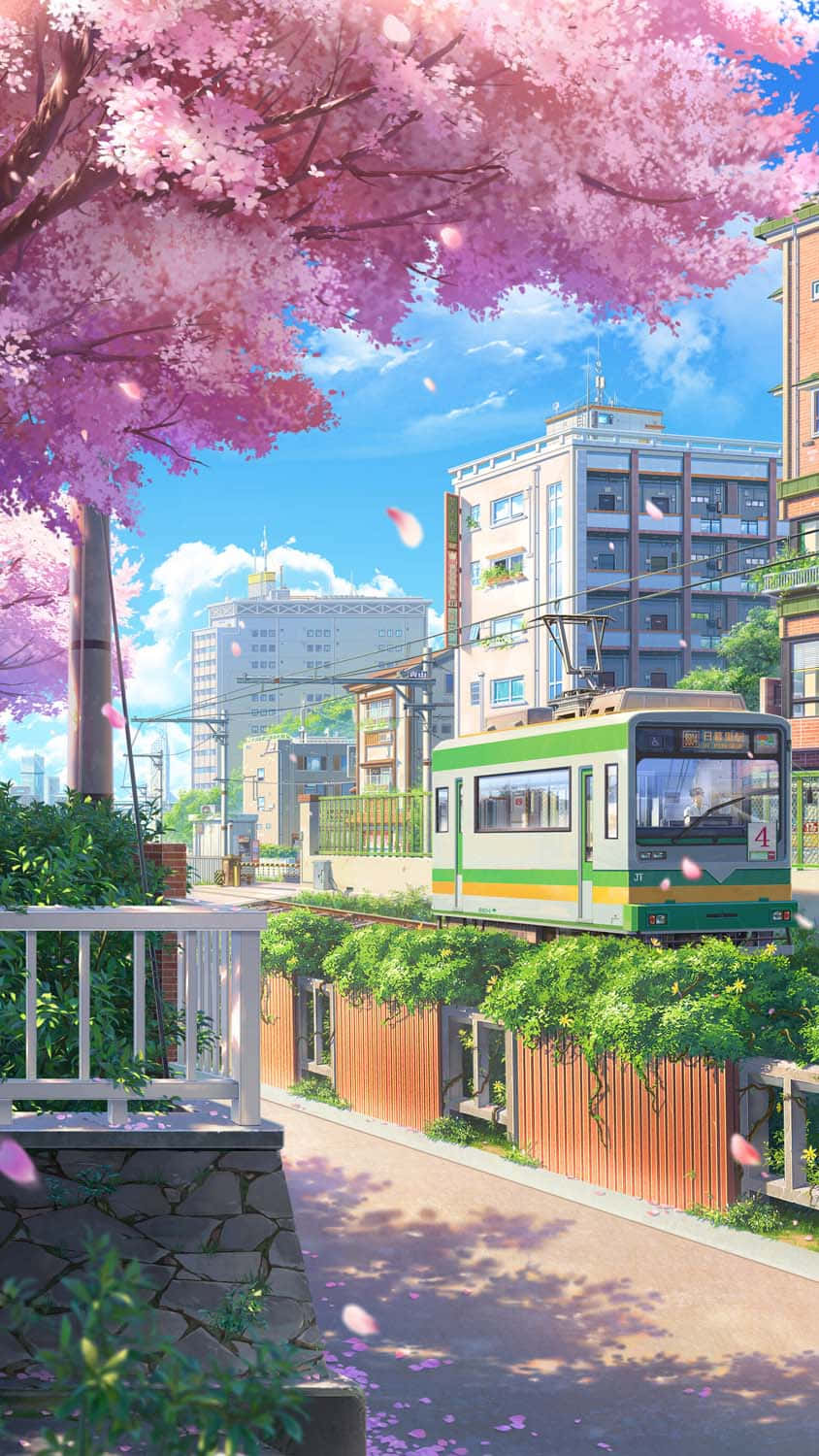 Tokyo Anime City With Cherry Blossom Tree Wallpaper