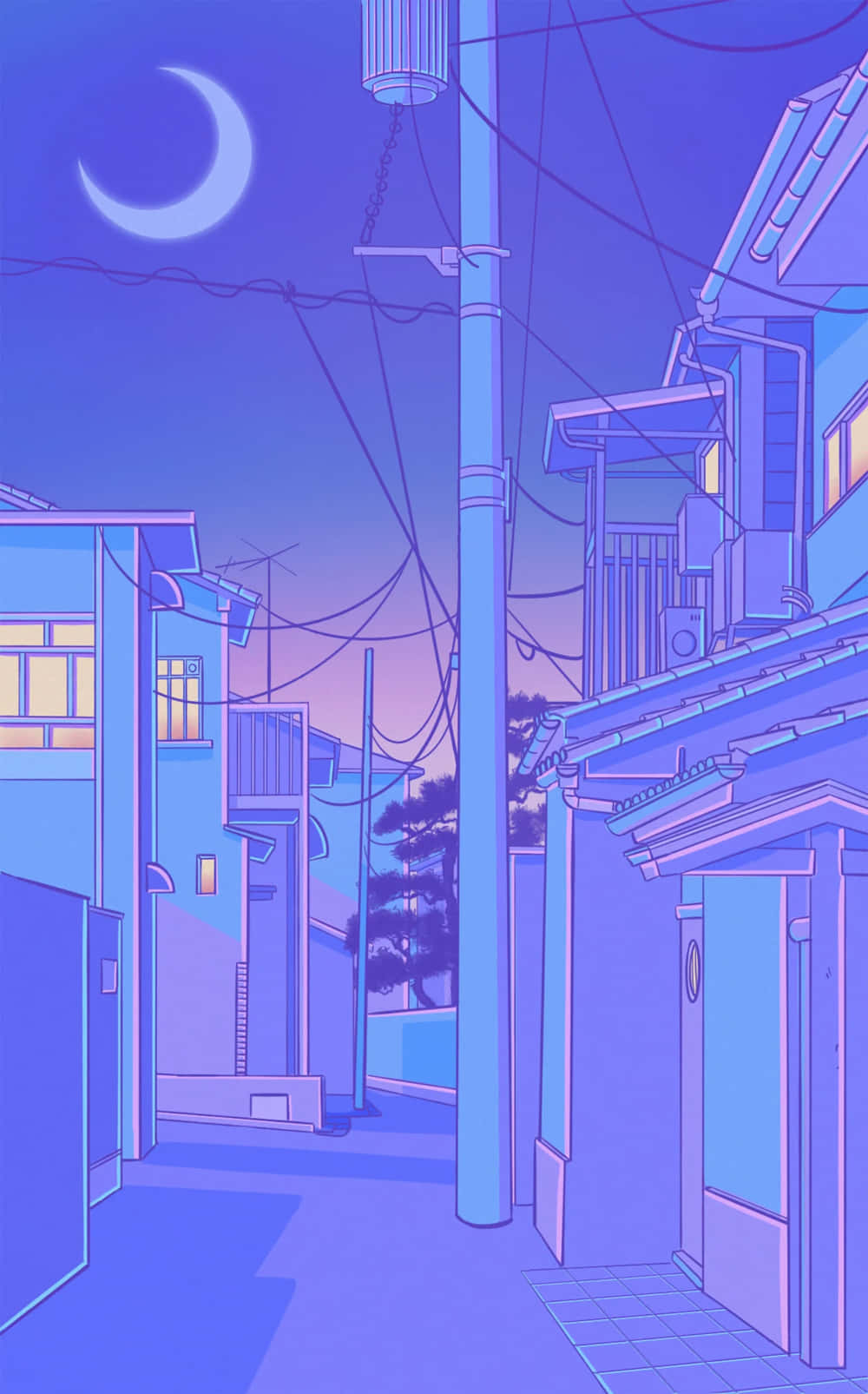 Tokyo Anime Purple Village Night Wallpaper