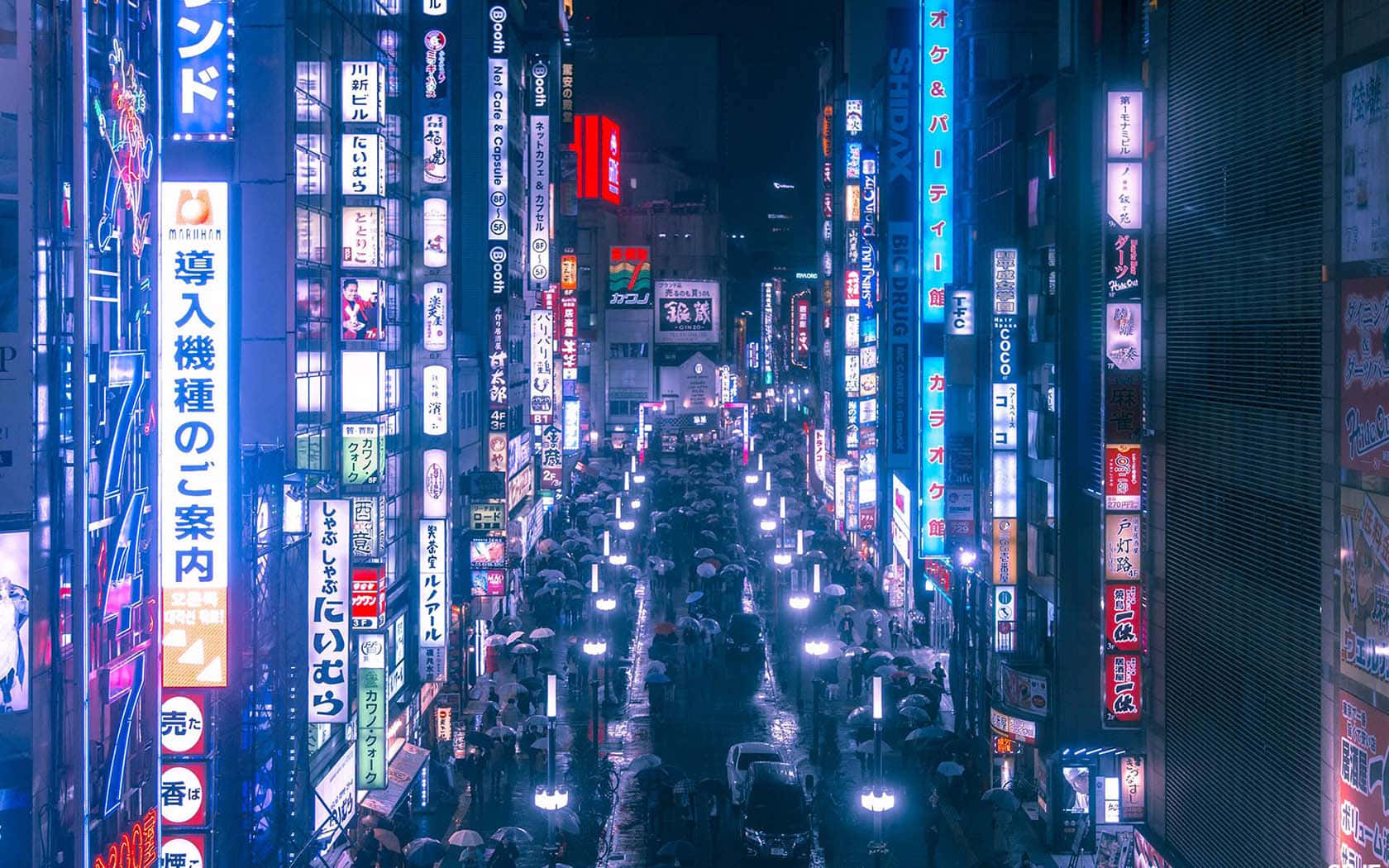 Fundode Tóquio: Rua Movimentada E Iluminada
