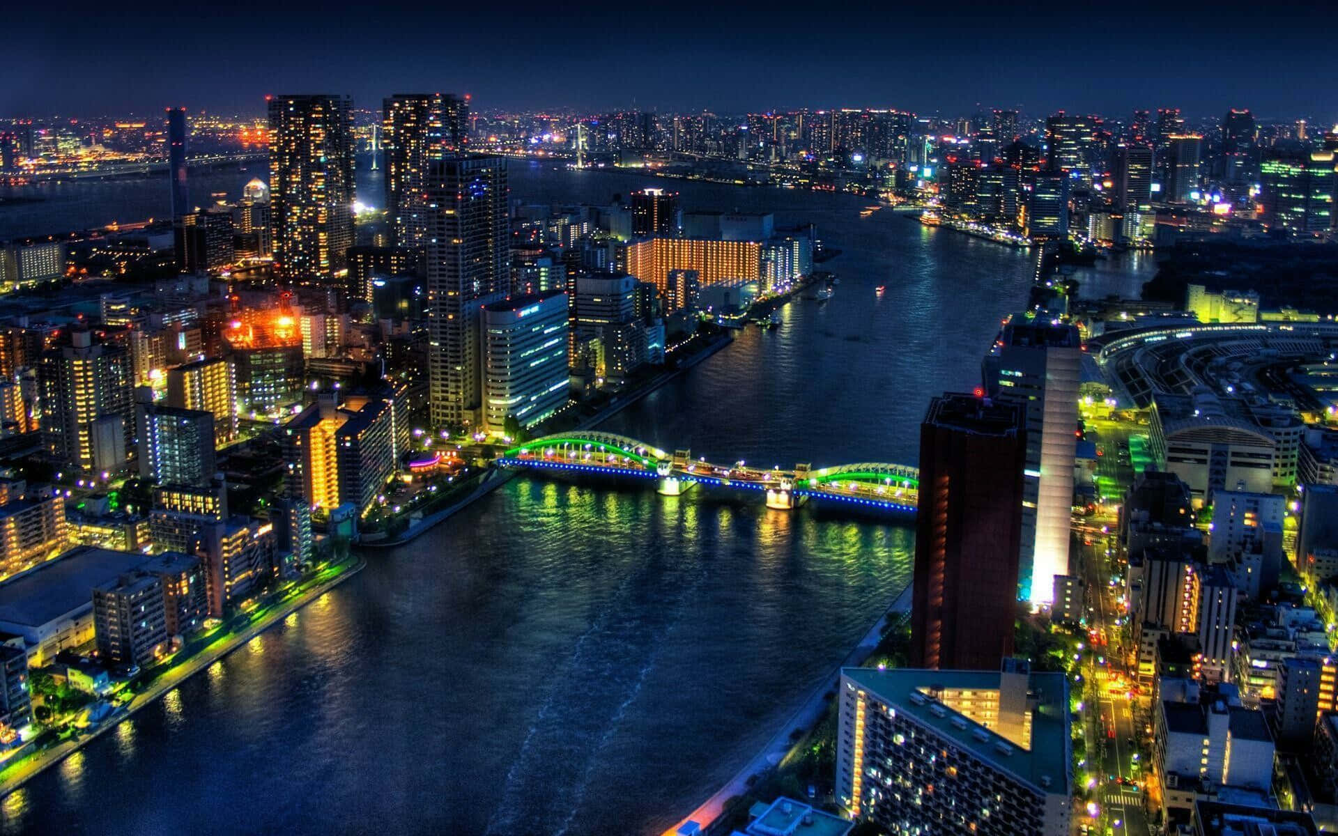 Fondode Pantalla De Tokio: Puente Kachidoki De Noche.