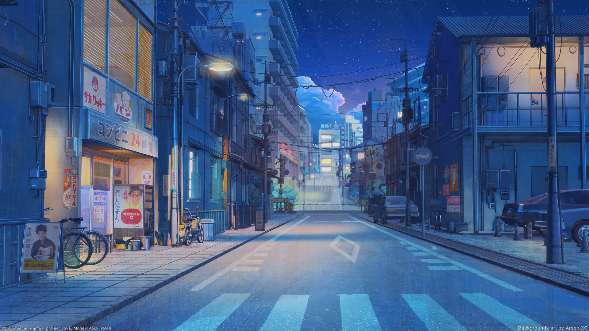 Sfondodi Tokyo Con Disegno Di Anime - Strada Tranquilla Di Notte