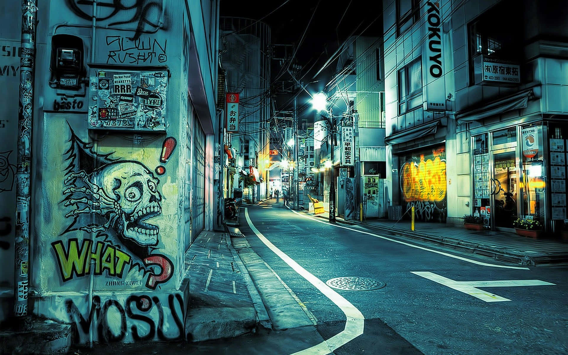 Sfondodi Tokyo Con Una Strada Imbrattata Dai Graffiti