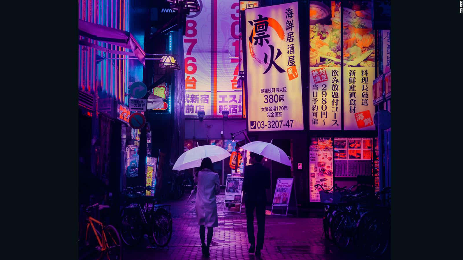 Fondode Pantalla De Tokio: Una Pareja En Un Callejón Oscuro.