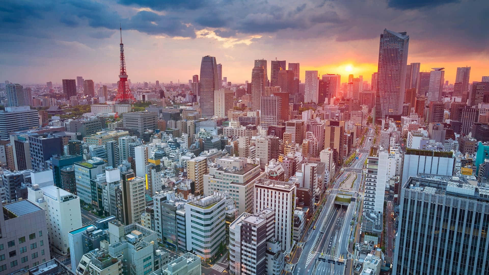 Tokyobakgrund Tokyo Under En Solnedgång