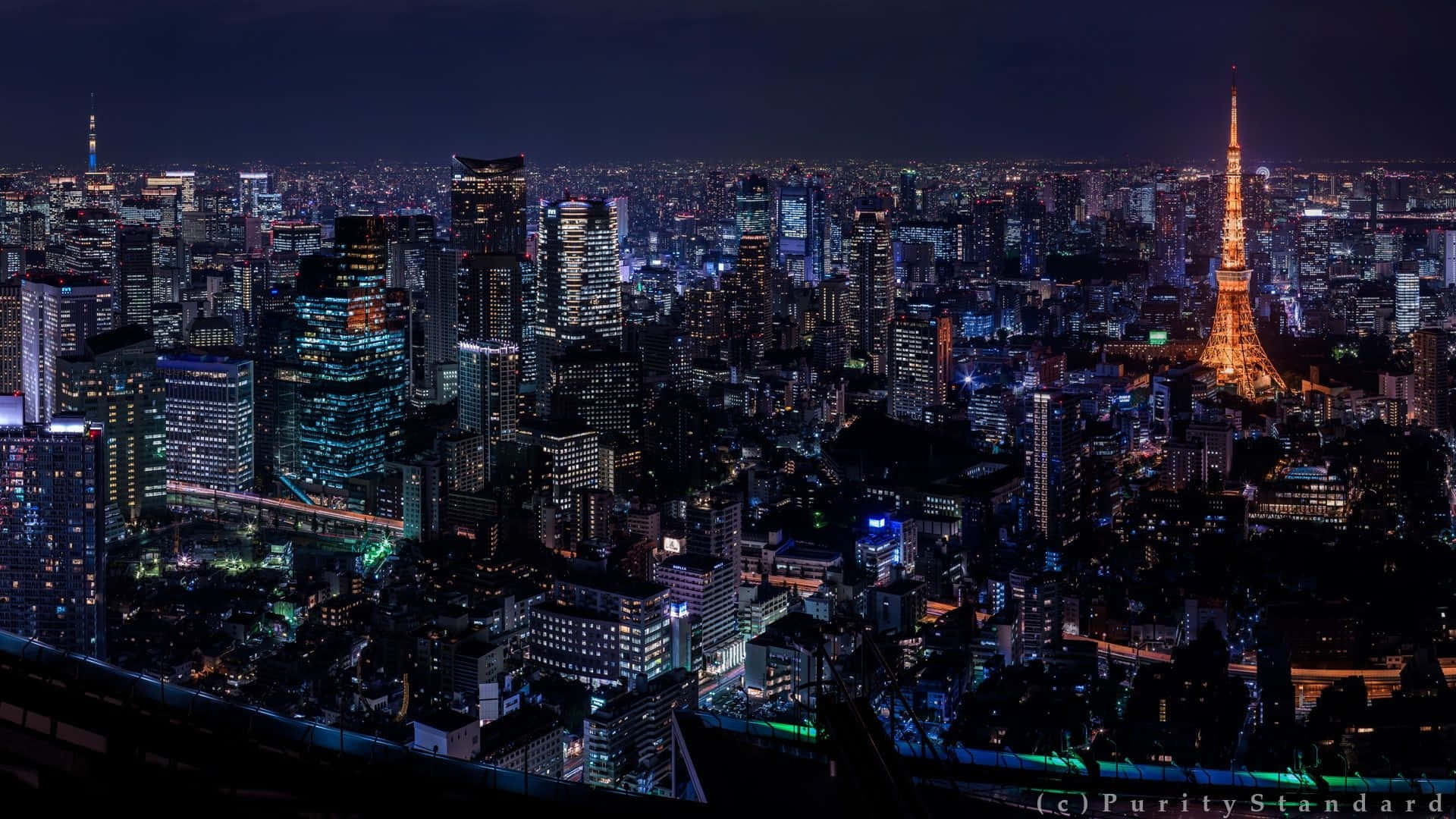 Fondode Pantalla De Tokio Con Efecto De Luces De Ciudad Futurista.