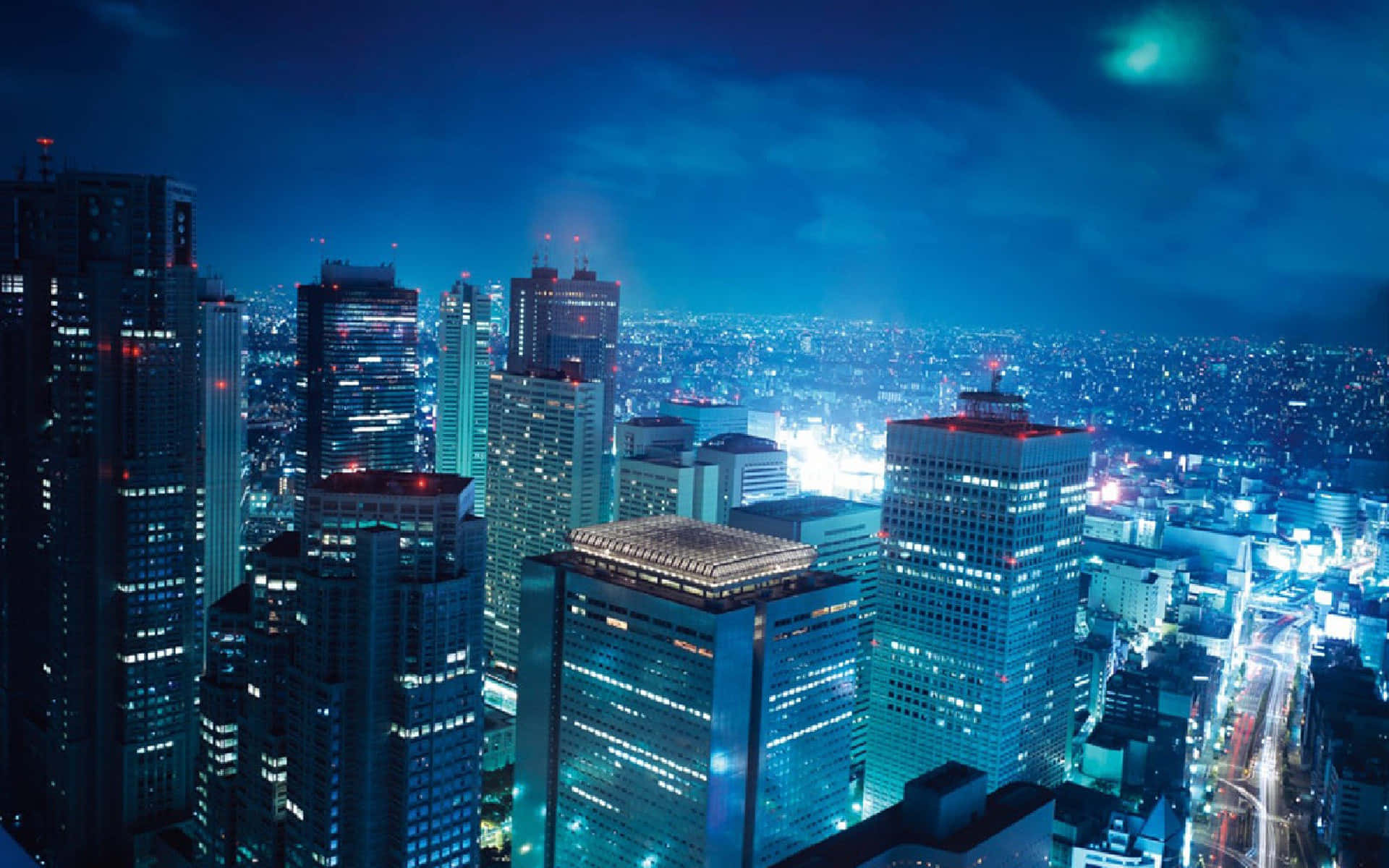 Fondode Pantalla De Tokio Con Temática De Color Azul Claro De La Ciudad.