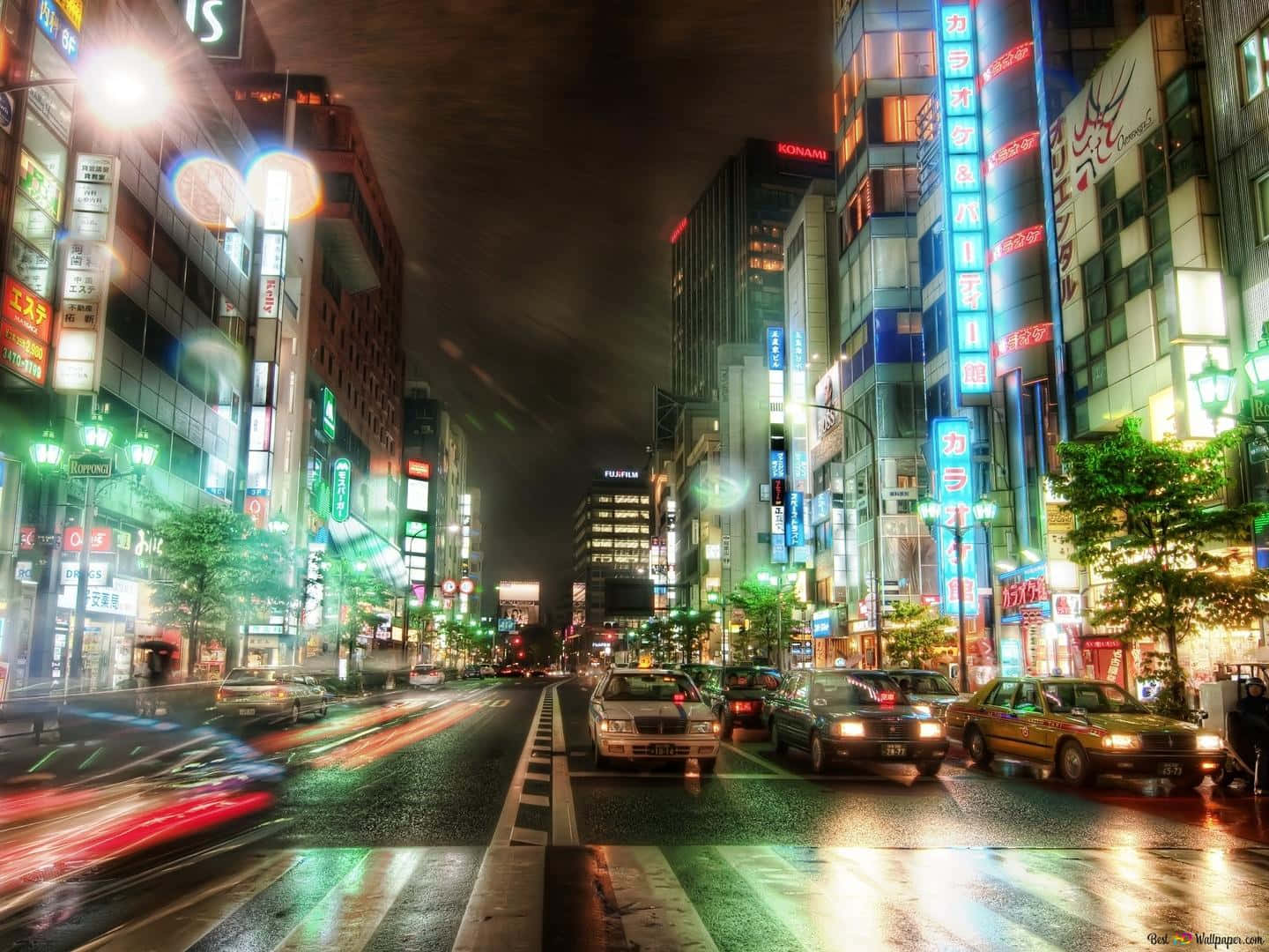 Tokyohintergrund Glänzende Stadtstraßenansicht