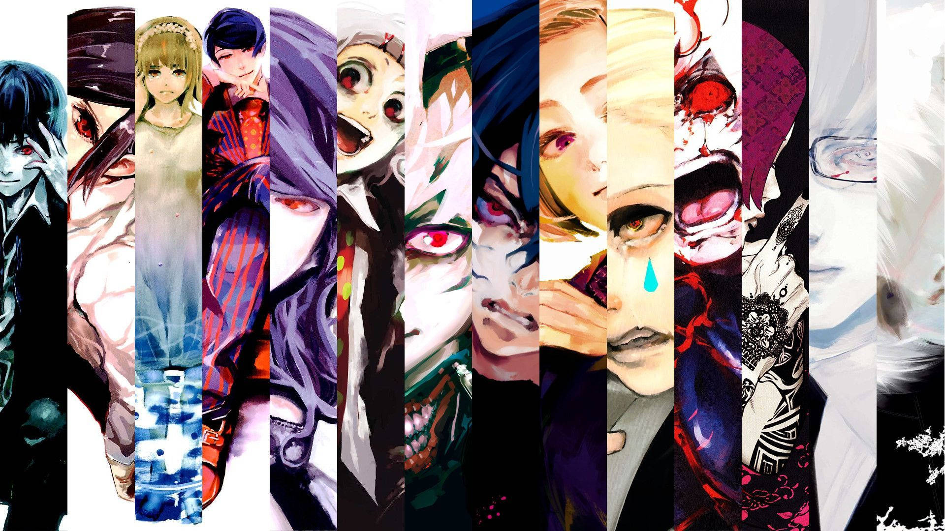 A Group Of Anime Characters Standing In A Row Wallpaper