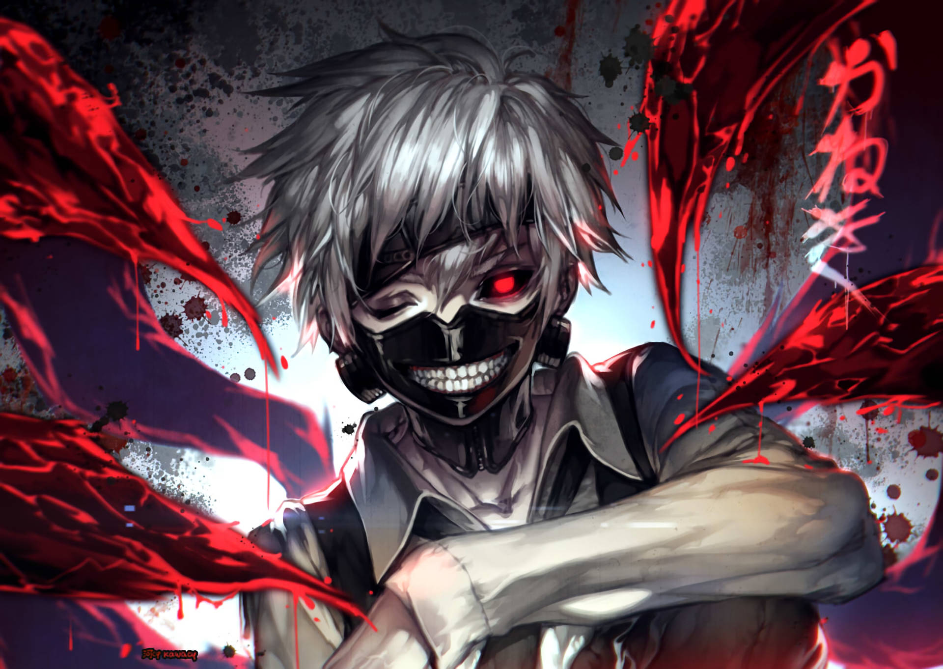 Tokyo Ghoul Aesthetic With Ken Controlling Blood Wallpaper