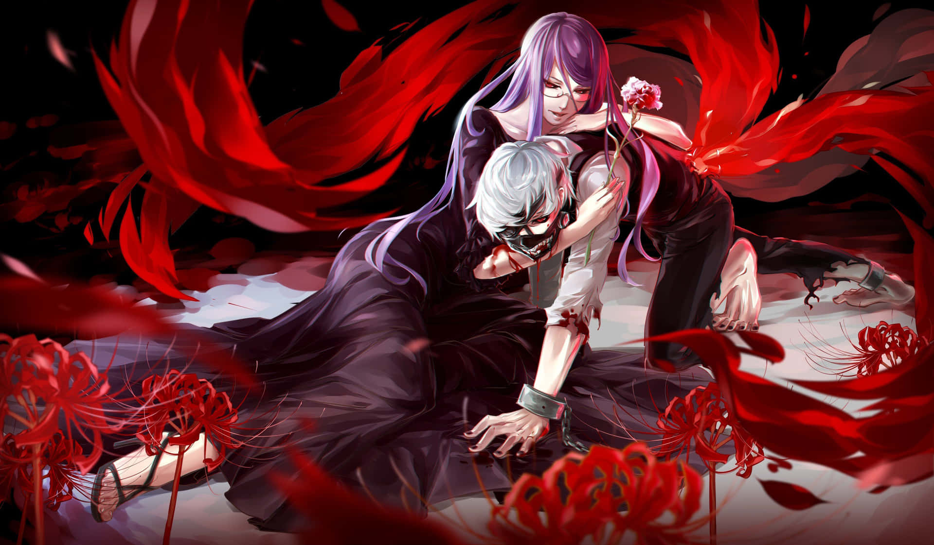 Ken&Rize With Tokyo Ghoul Flower Wallpaper