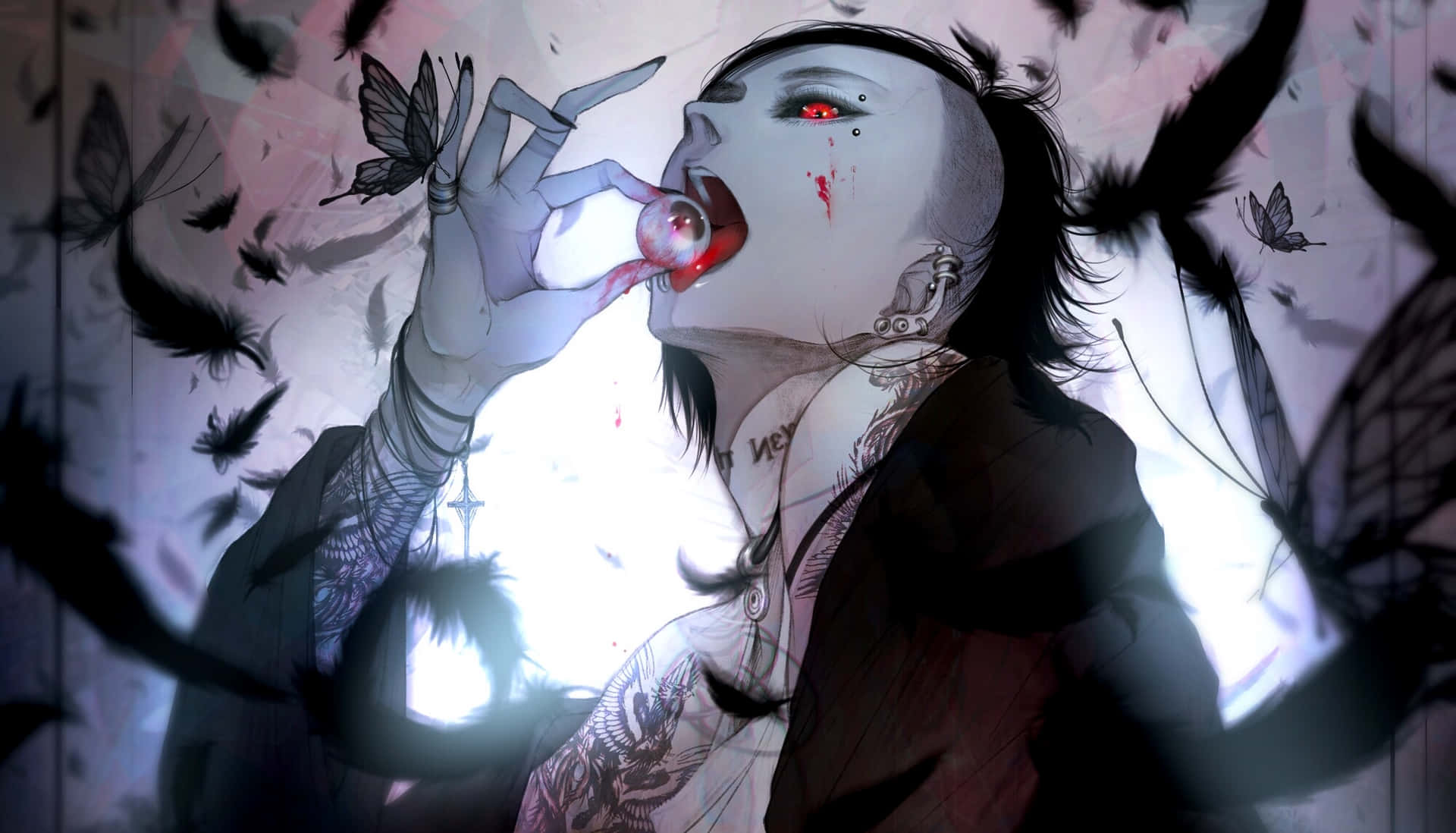 Caption: Uta, the mysterious tattoo artist from Tokyo Ghoul Wallpaper