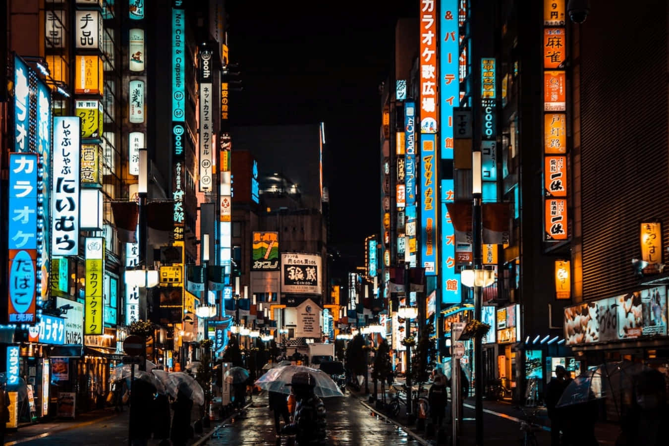Tokyo City Street With Neon Signs Picture