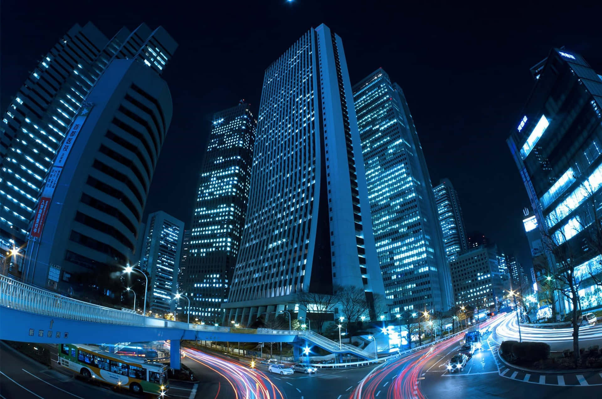 Dielichter Der Tokioer Stadtsilhouette Bei Nacht