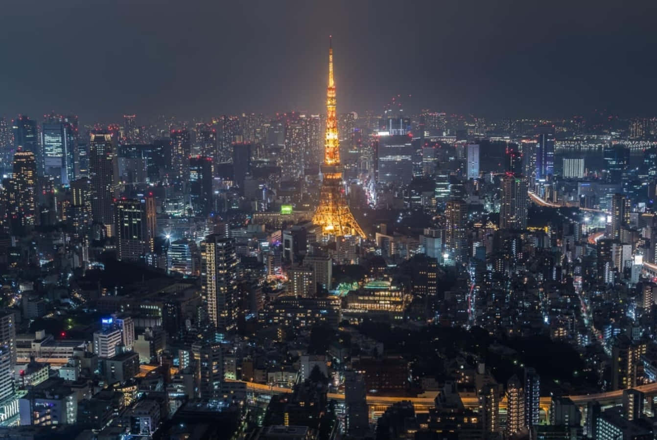 Denvackra Skyline Av Tokyo, Japan, Med En Vy Över Fuji Tv I Bakgrunden.
