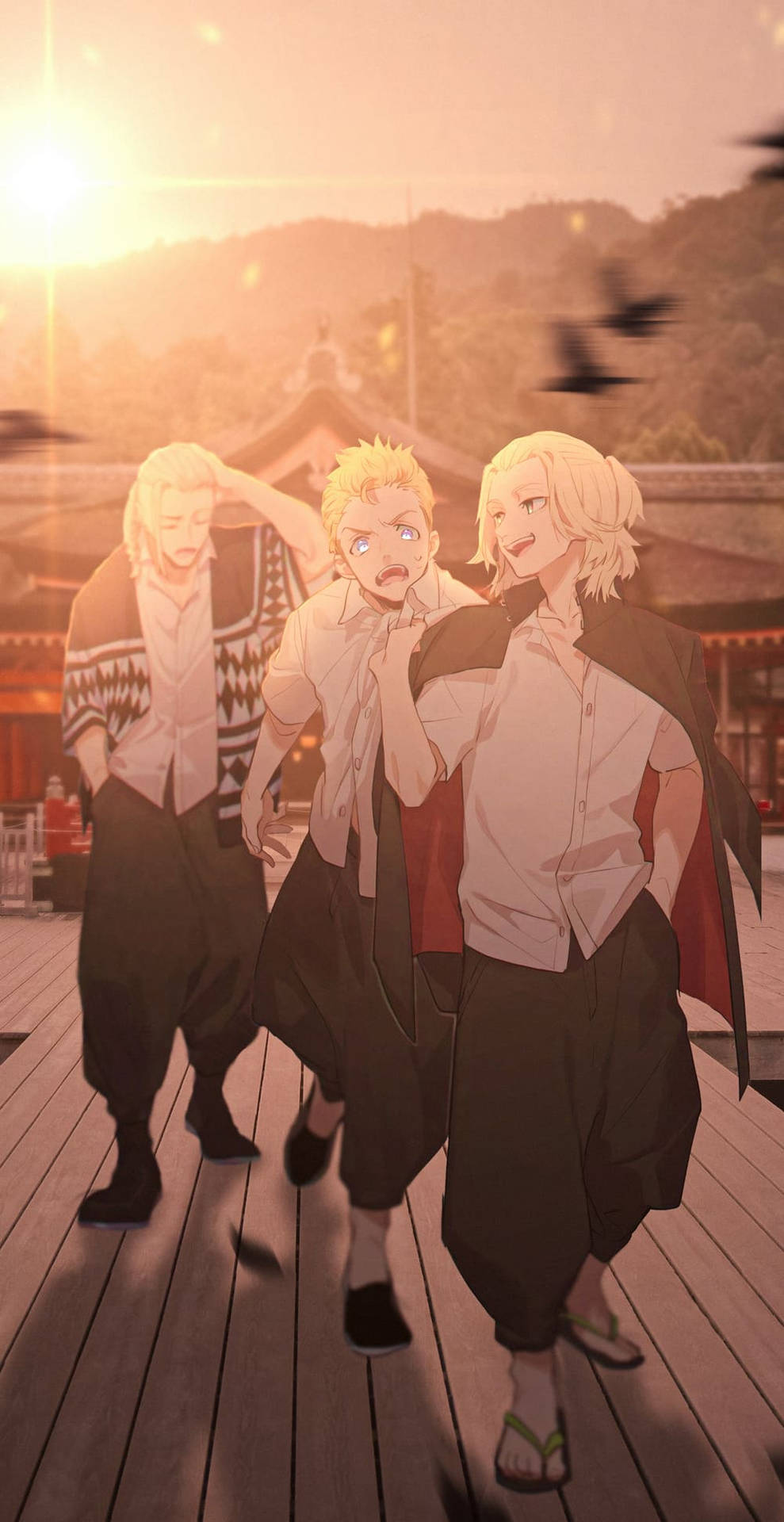 Tokyo Revengers: Draken, Mikey og Takemichi udforsker den store by. Wallpaper