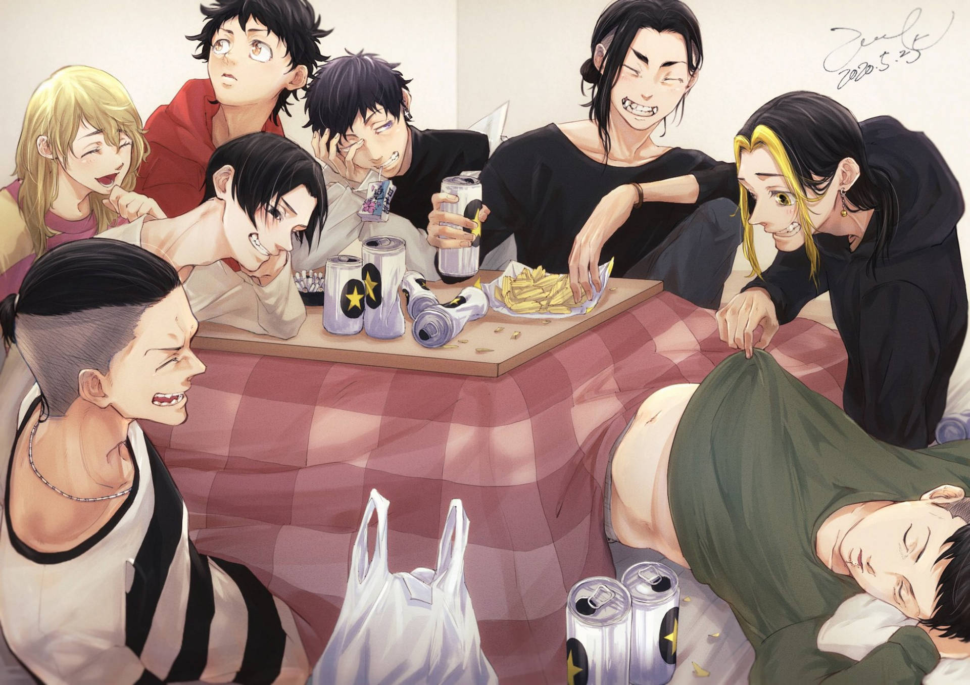 Personajesdel Manga Tokyo Revengers Disfrutando De Una Bebida Fondo de pantalla