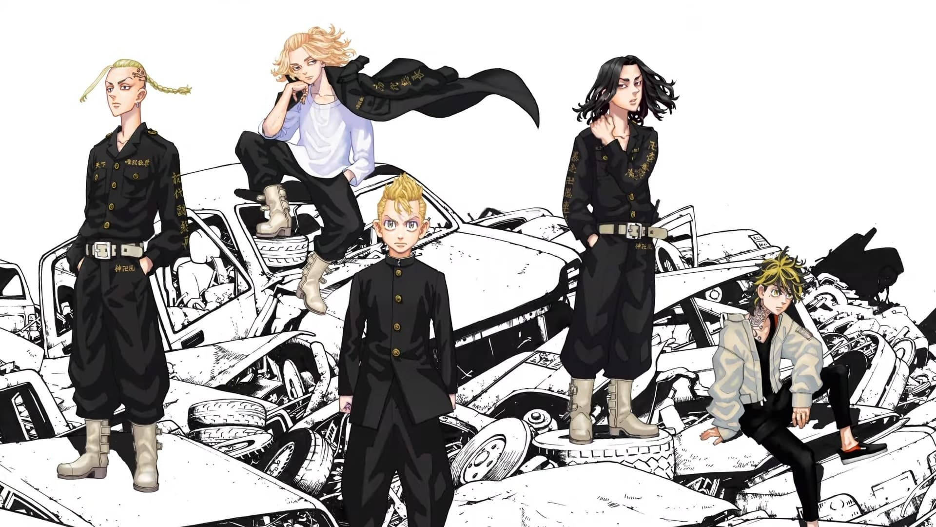 Tokyo Revengers Manga Characters Standing On Cars Wallpaper