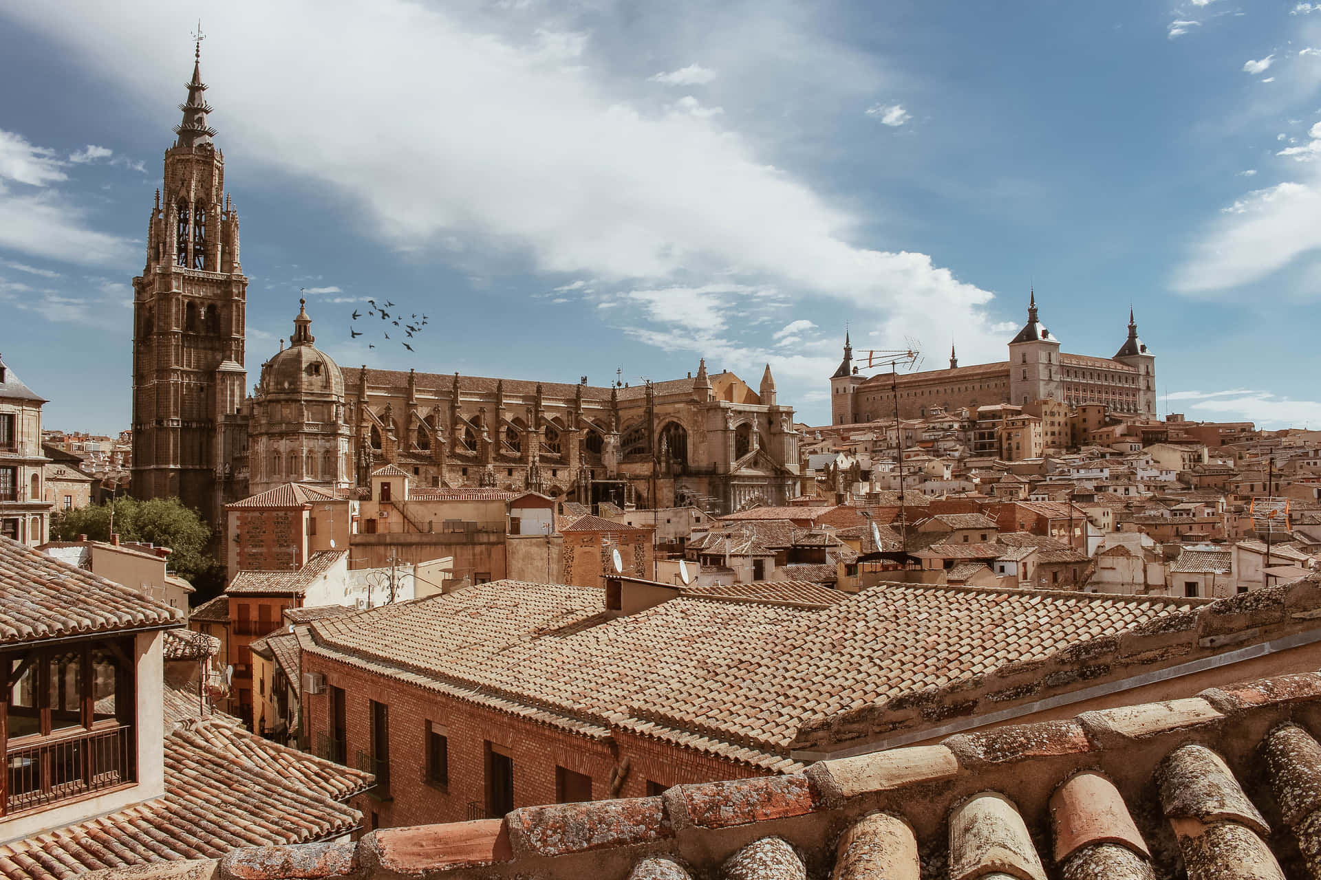 Toledo tage med Toledo Domkirke synlige fra dens spidse tage Wallpaper