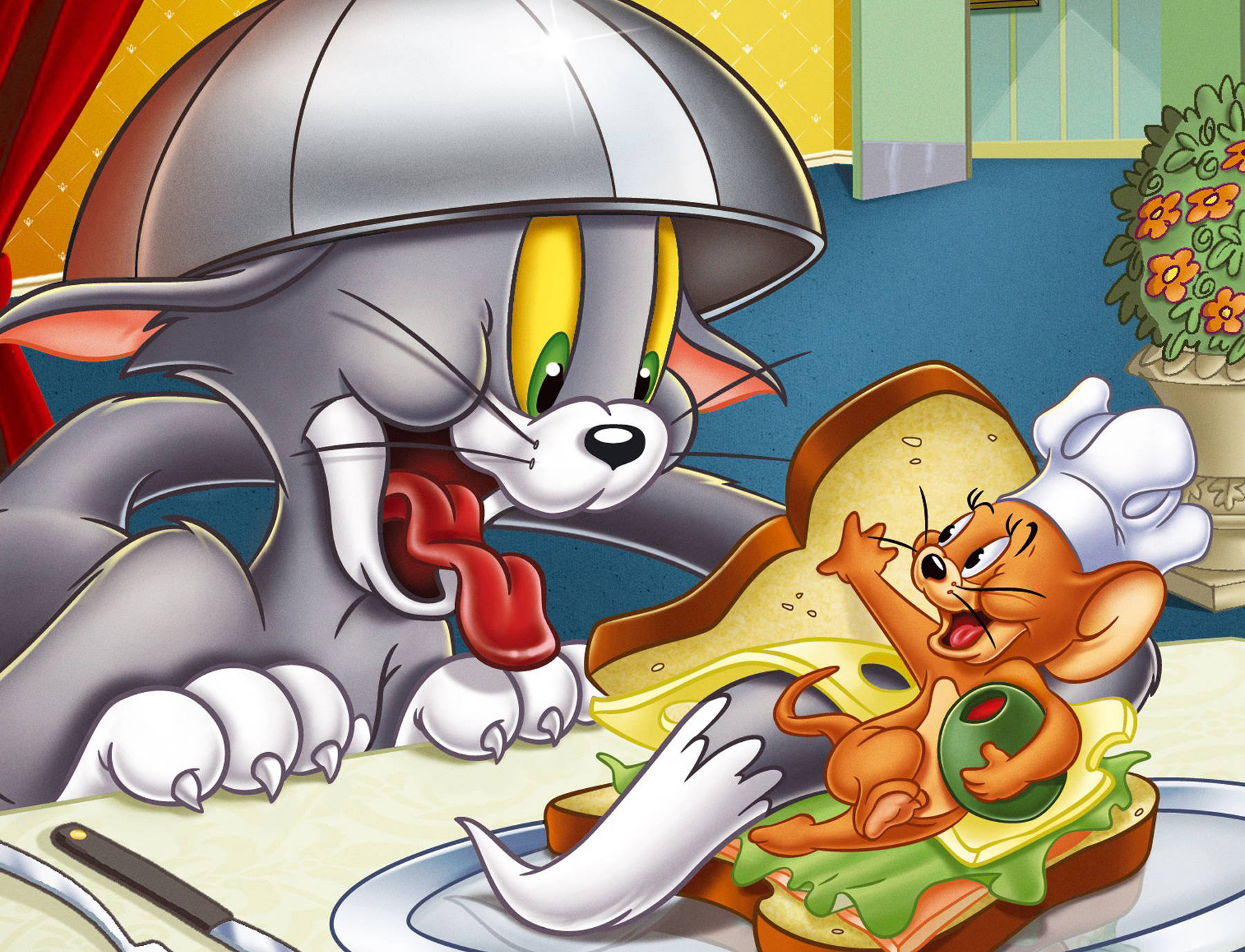 Tom And Jerry Aesthetic Dinner Fight Wallpaper