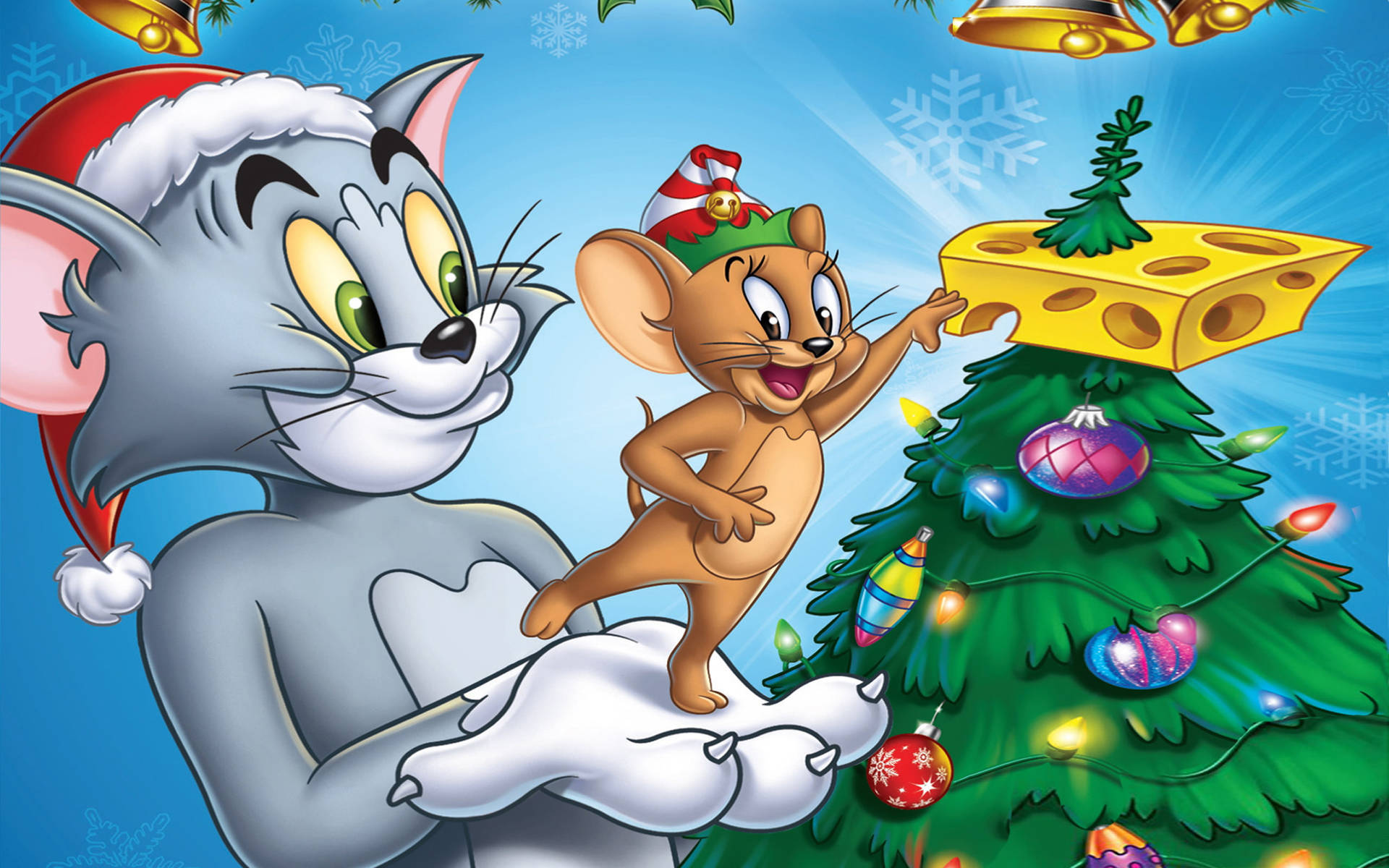Tom Og Jerry Sød Jul Tema Tapet Wallpaper