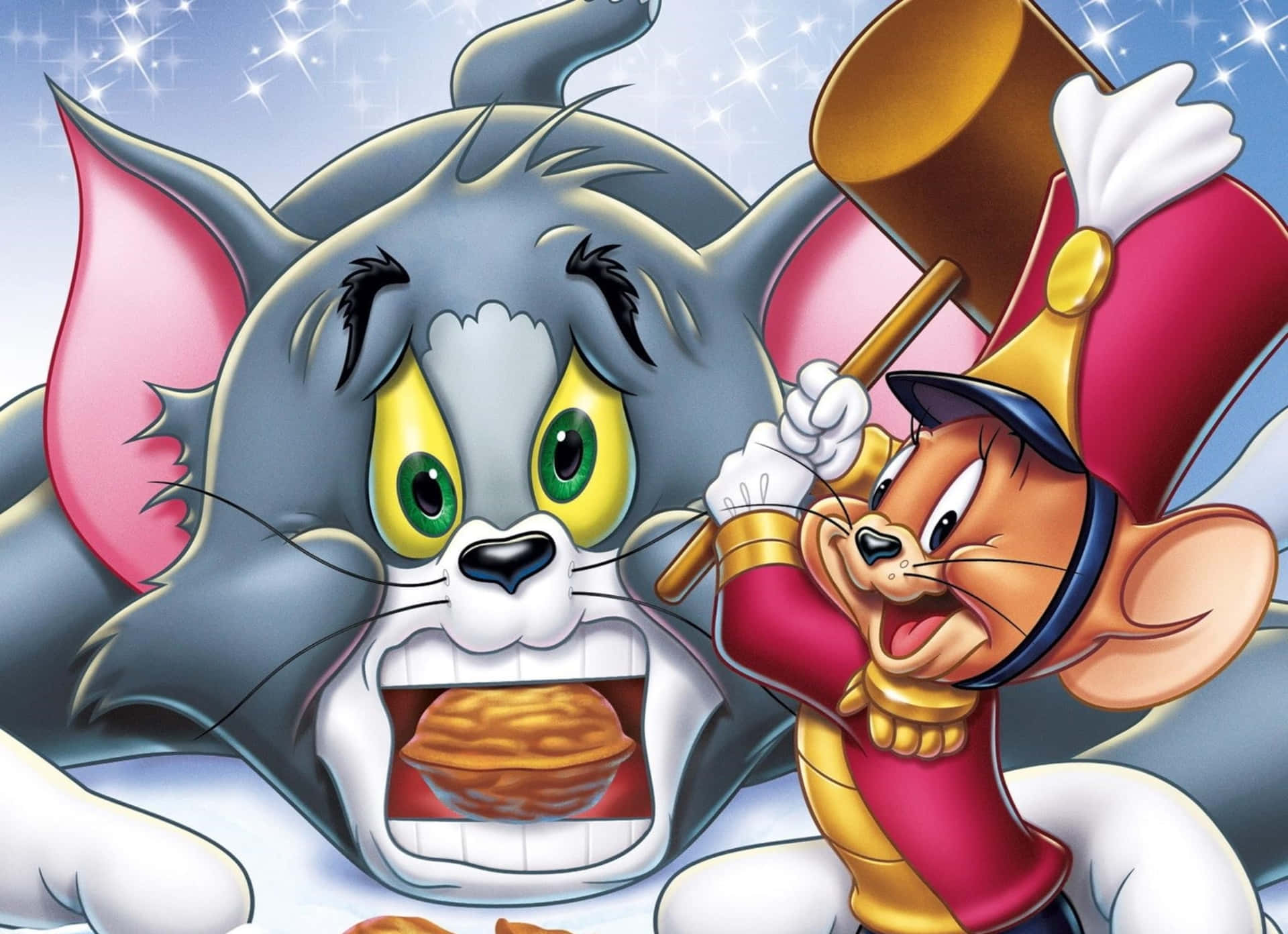 Tom og Jerry har det sjovt imellem en baggrund af funky figurer og nuancer. Wallpaper