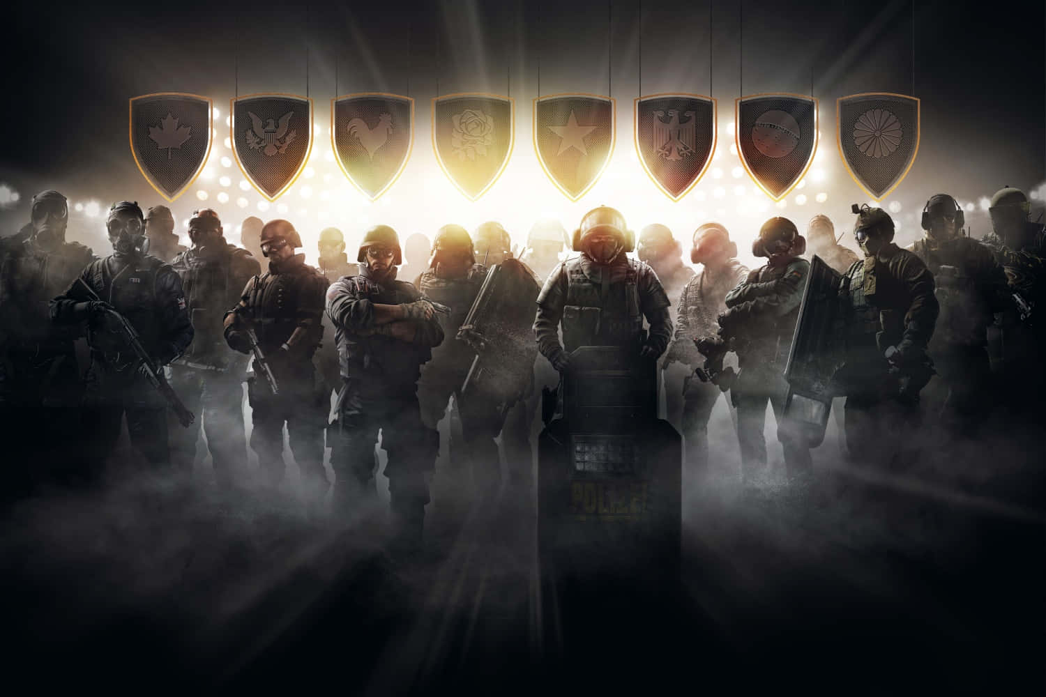Et hold soldater står foran et mørkt baggrund Wallpaper