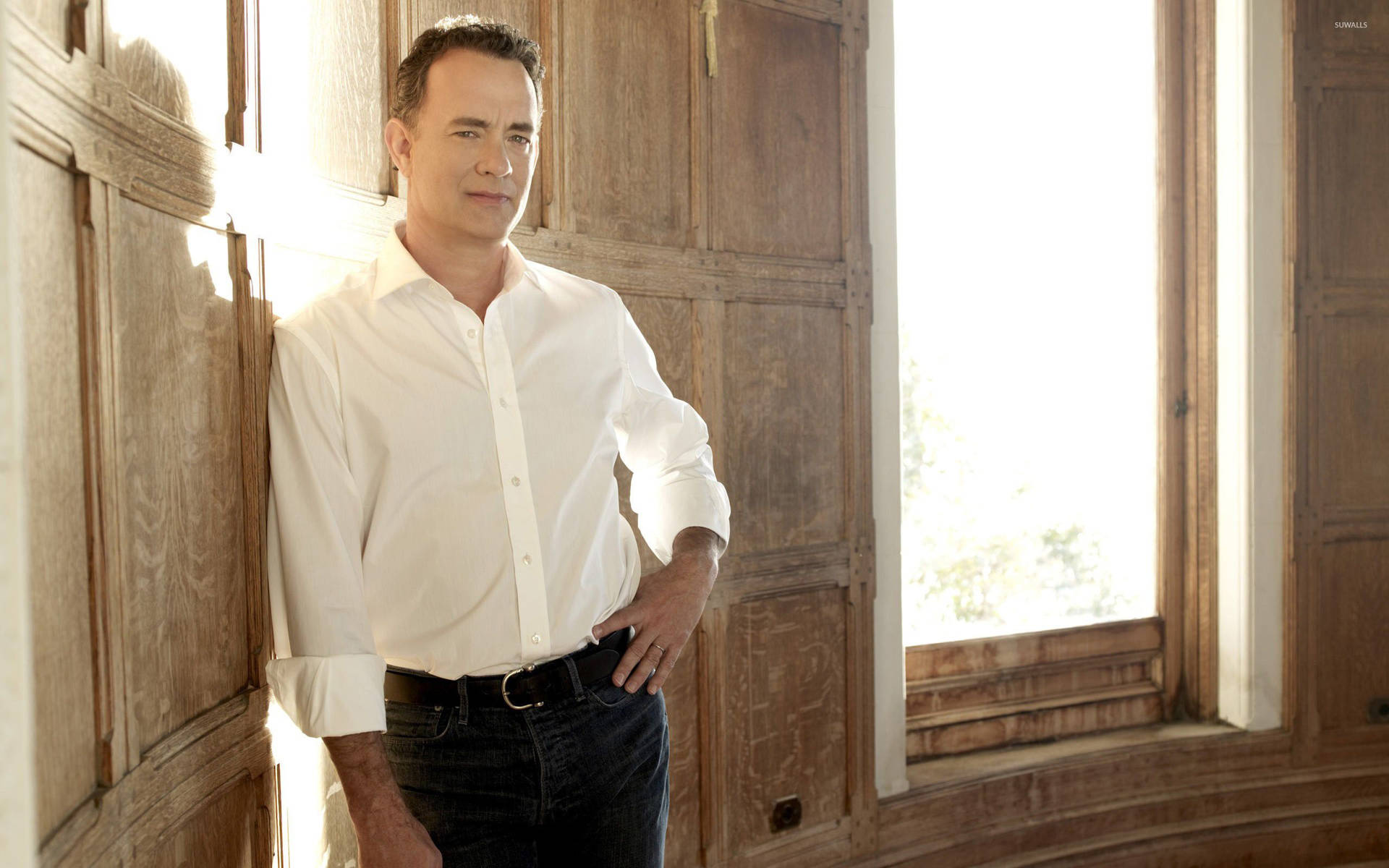Tom Hanks Leaning On Wooden Wall