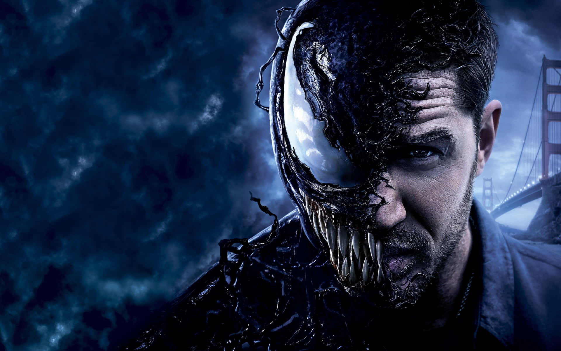 Tom Hardy as Venom dominating the scene Wallpaper