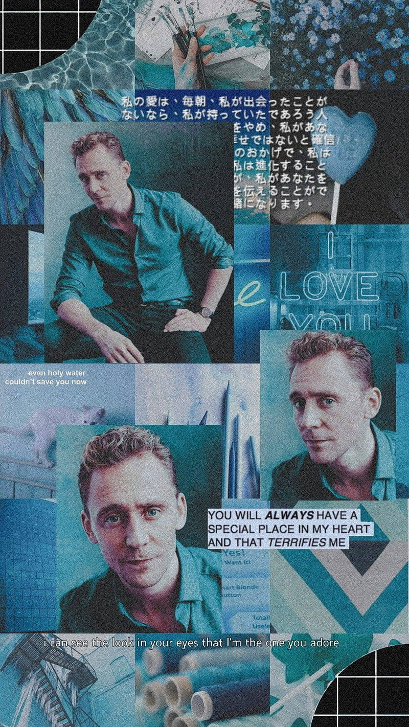 Tom Hiddleston blå æstetisk kollage computer tapet Wallpaper