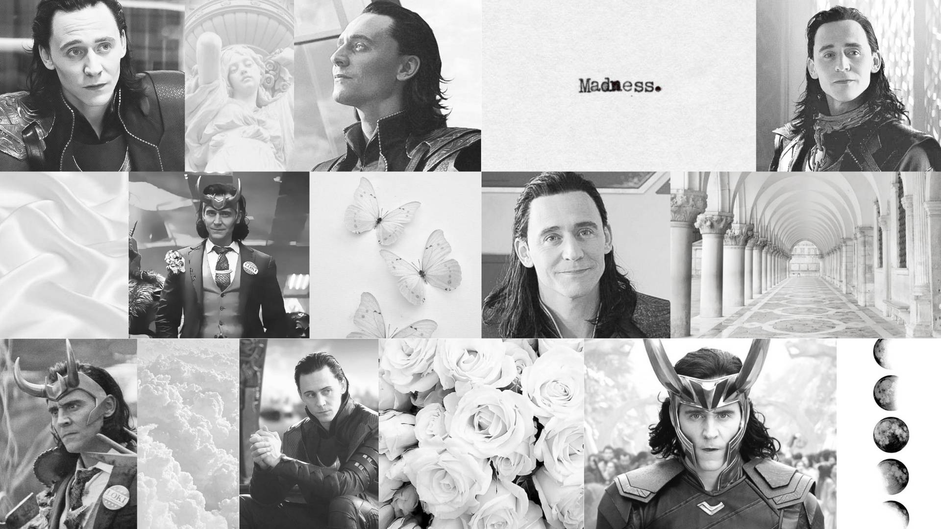 Tom Hiddleston Loki Galenskap Collage Wallpaper
