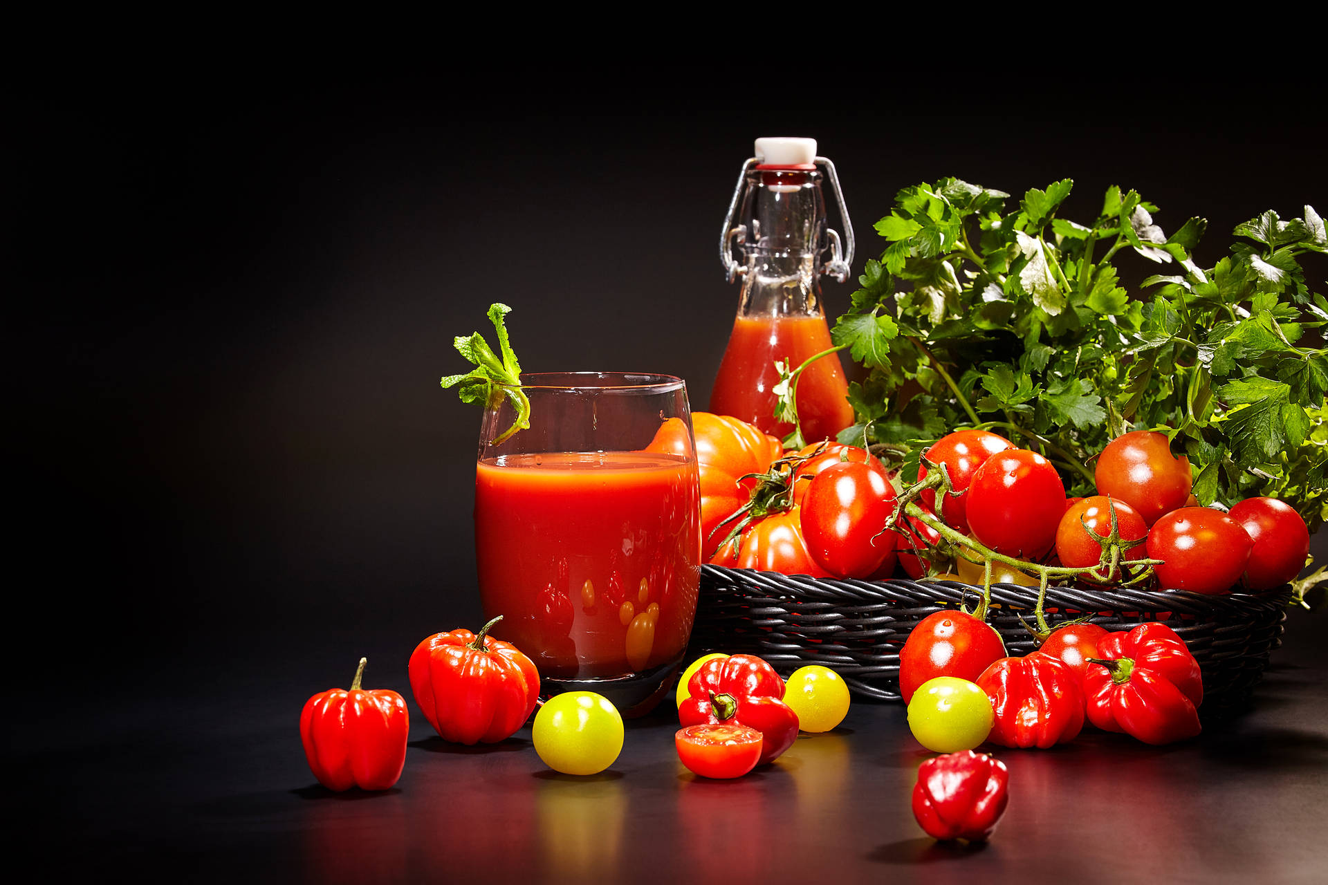 Tomato Juice Pitcher And Fruits Wallpaper