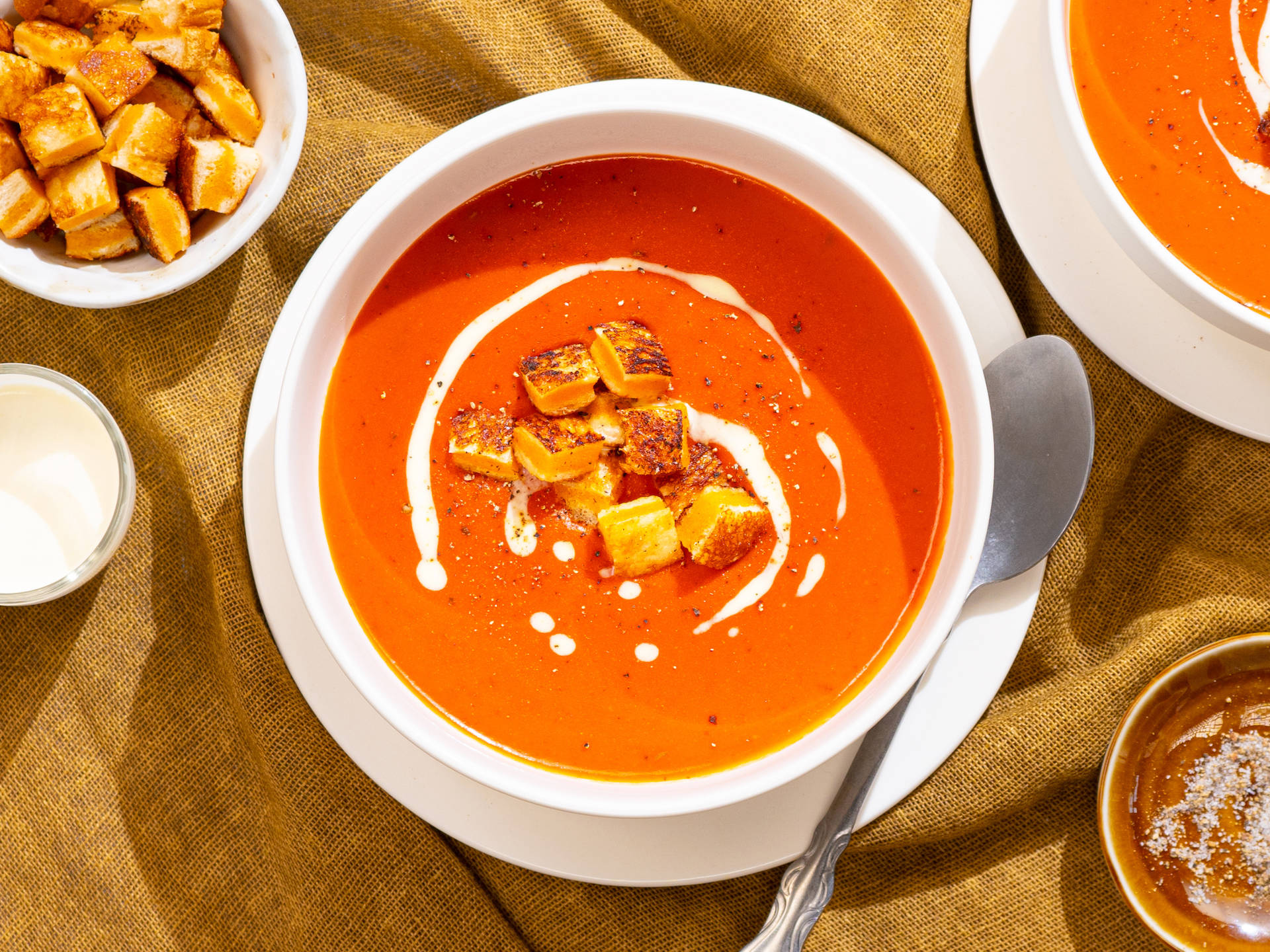 Tomato Soup with Grilled Cheese Toppings Wallpaper