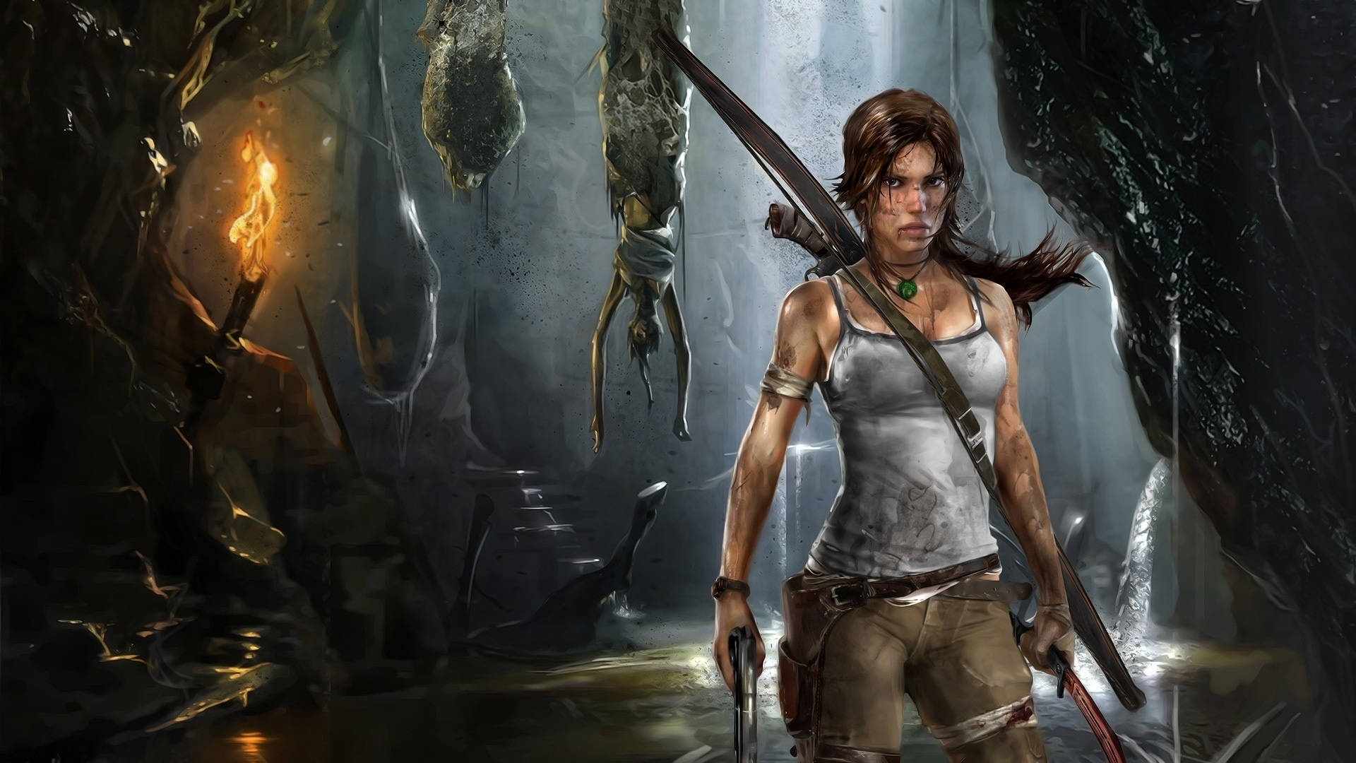 Tombraider 9 Konst Med Lara Croft I Grottan. Wallpaper
