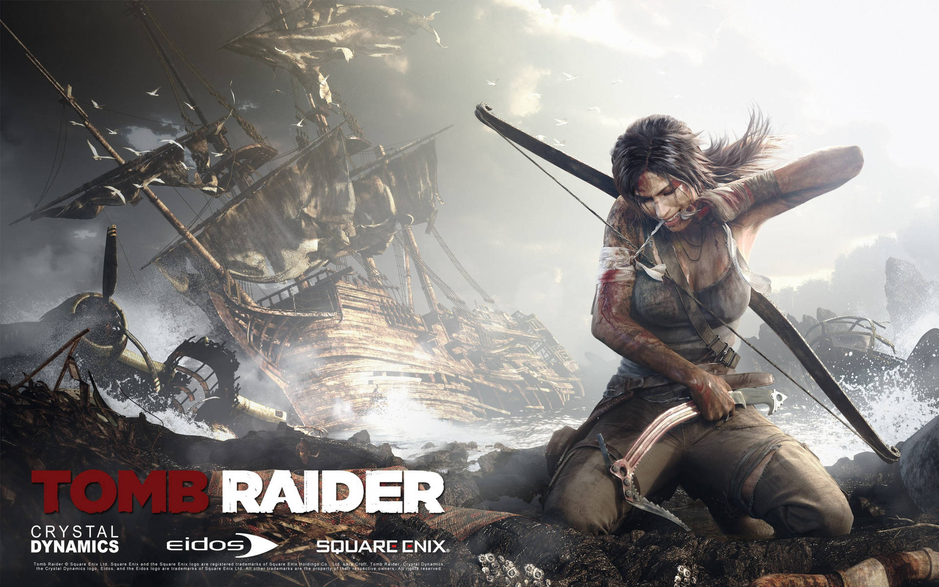 Tomb Raider 9 Lara Croft Tying Gauze On Wound Wallpaper