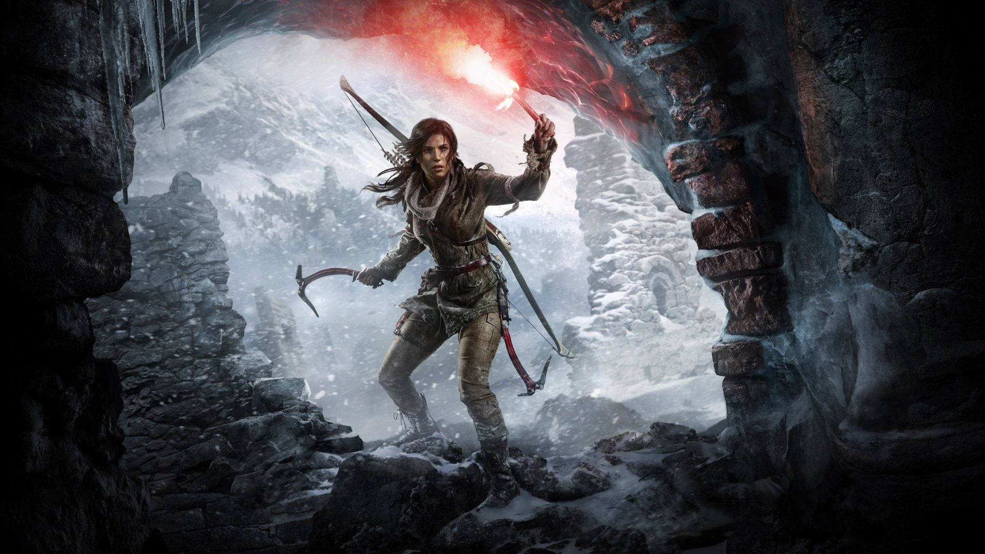 Tomb Raider 9 Lara Croft med Lommelygte Tapet Wallpaper