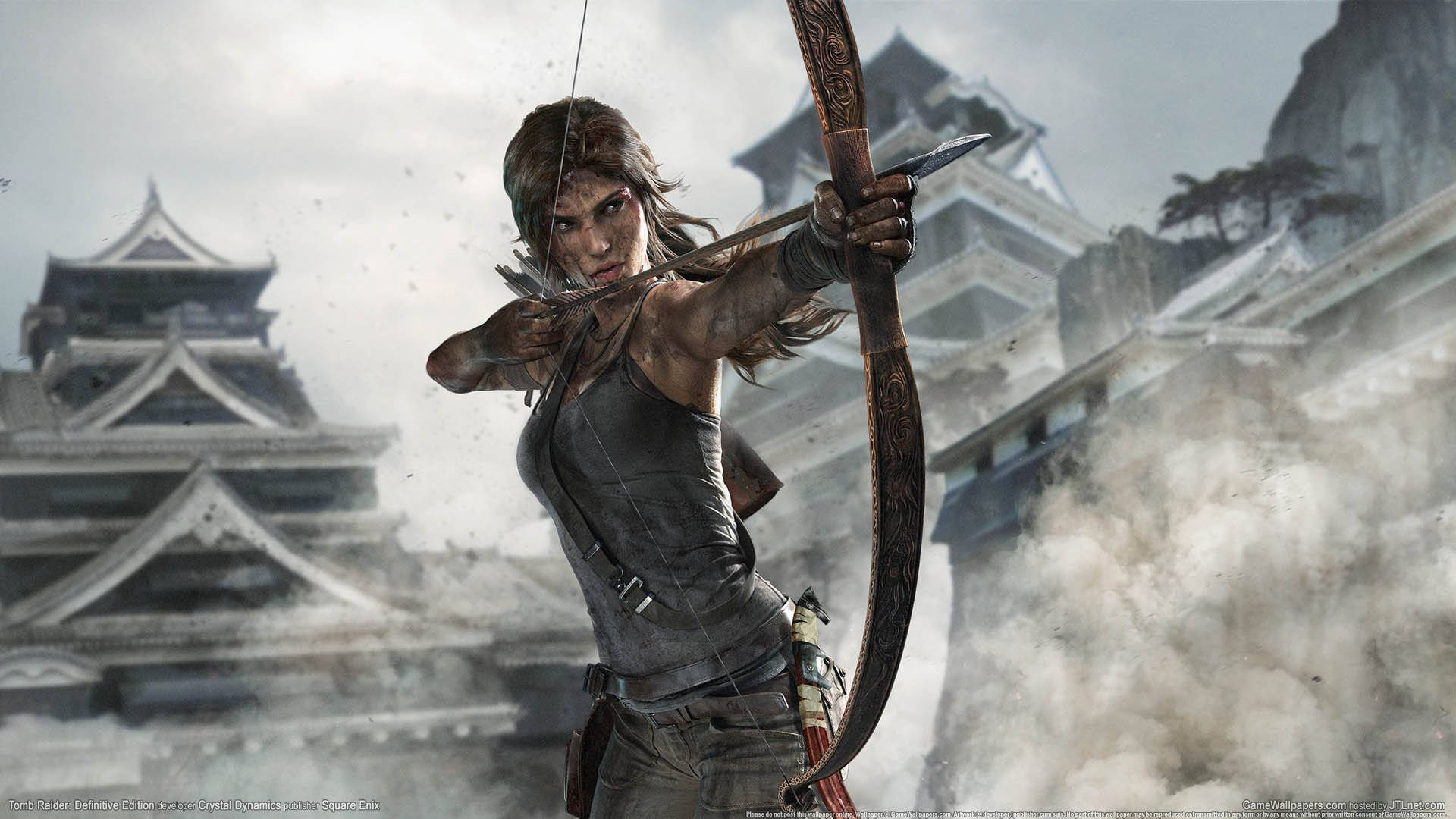 Laracroft In Azione Nel Gioco Tomb Raider. Sfondo