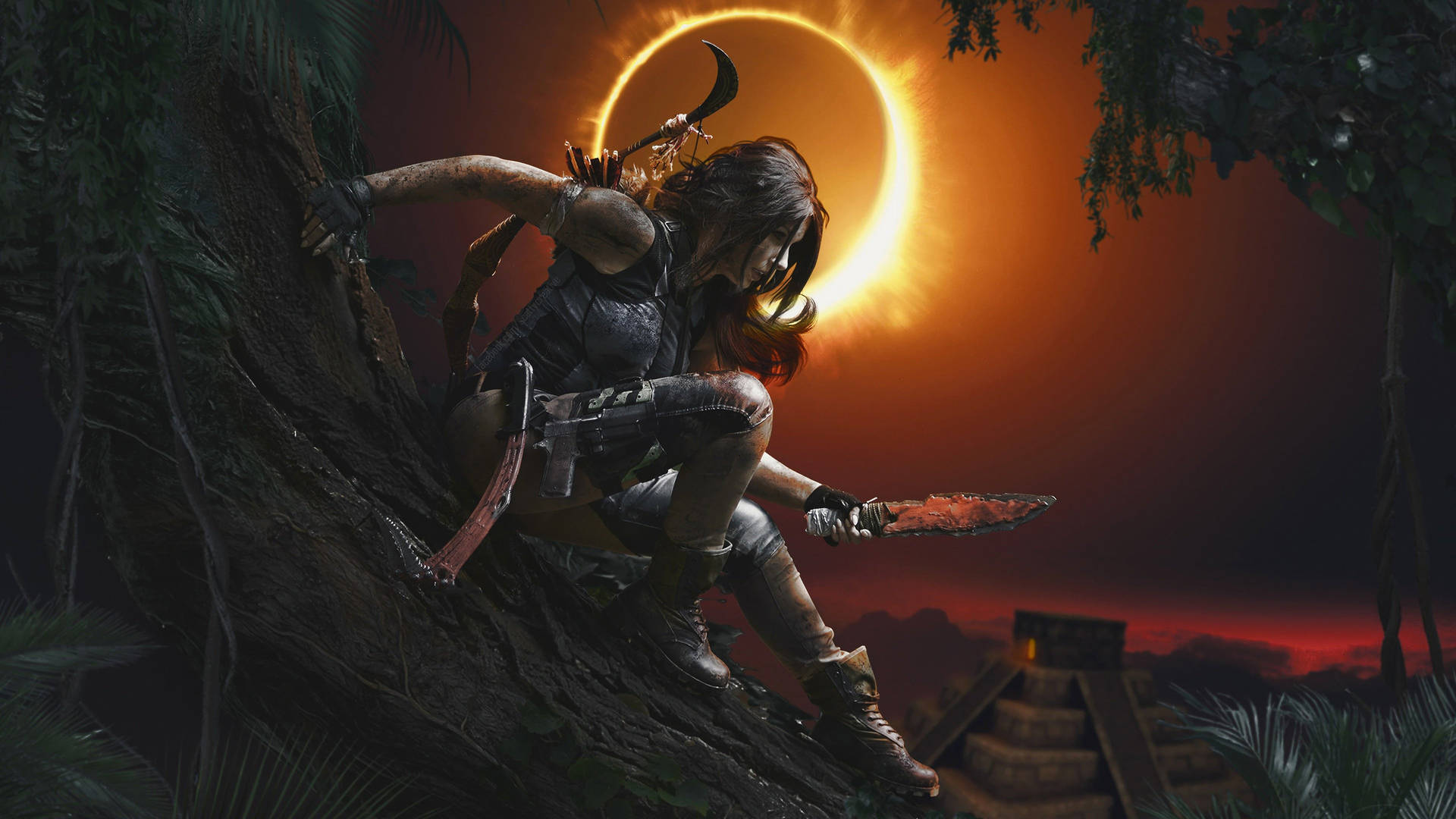 Lara Med Kniv Tomb Raider Spil Tapet Wallpaper