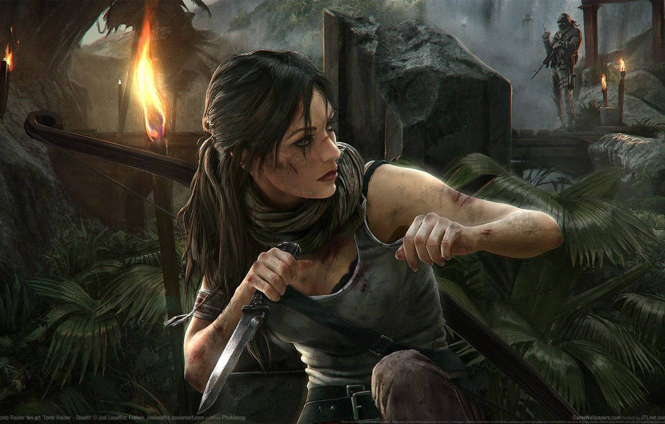Stealthy Lara From Tomb Raider Game Wallpaper