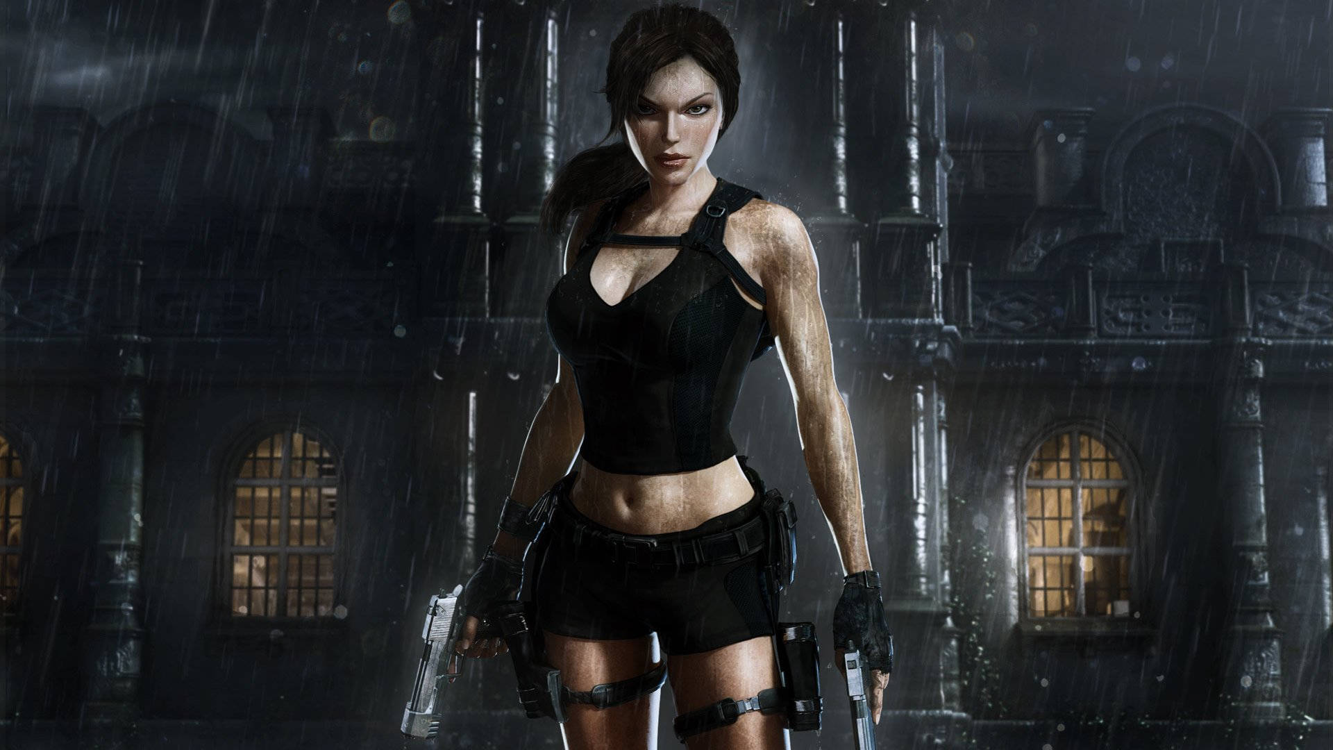 Jogotomb Raider Com Lara Croft Em Preto. Papel de Parede